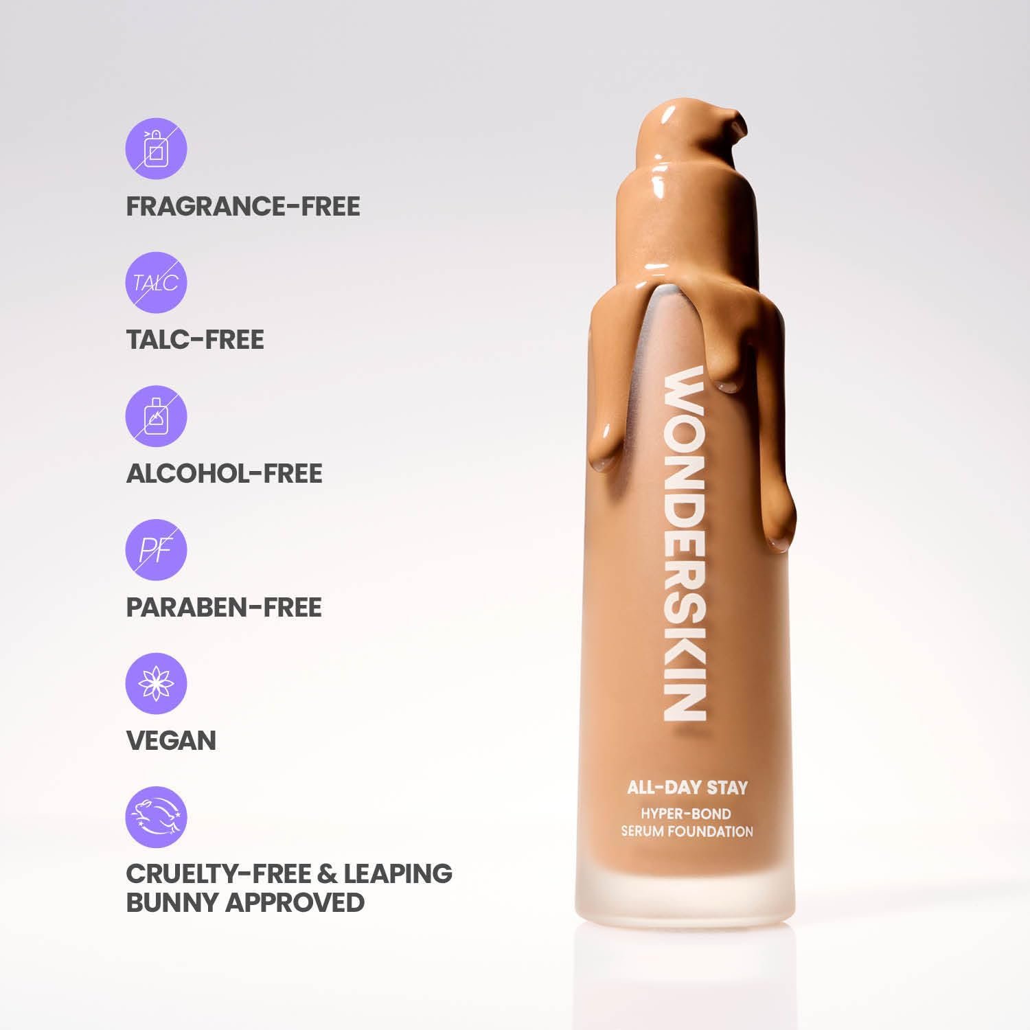Wonderskin Hyper Bond All-Day Stay Serum Foundation – Waterproof, Transfer-Proof, 24HR Longwear Face Makeup with Niacinamide & Hyaluronic Acid – Lightweight, Natural Finish (Afterglow) - Image 9