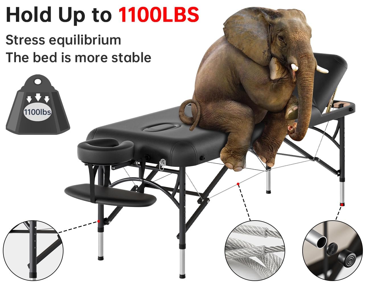 CLORIS 84" Professional Massage Table Portable 3 Folding Lightweight Facial Salon Spa Tattoo Bed Height Adjustable with Carrying Bag & Aluminium Leg Hold Up to 1100LBS - Image 2