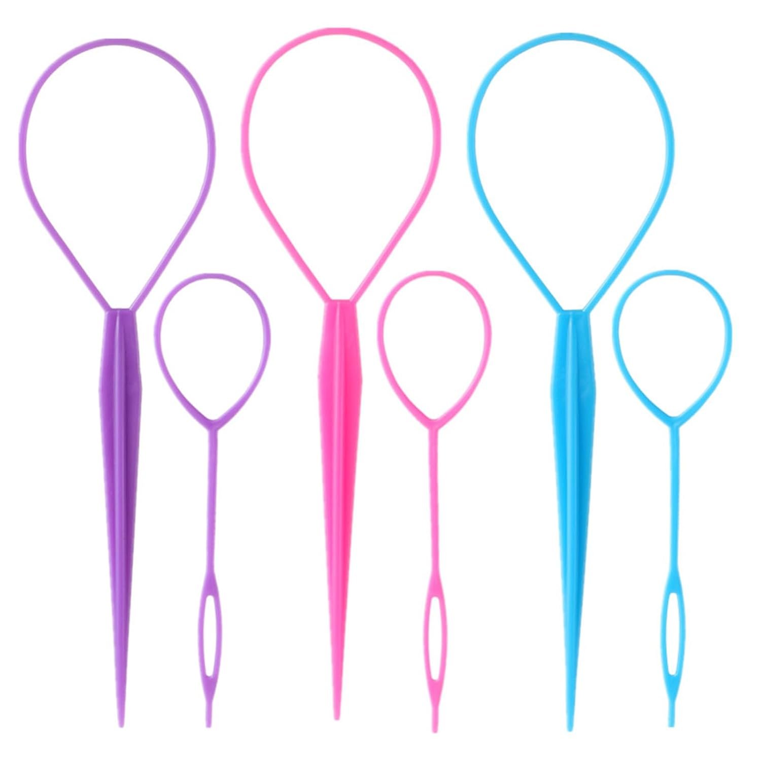 Aigee 6pcs Topsy Tail and Hair Loop Styling Tool Set - Ponytail Makers, French Braid Loops in Large and Small, Hair Pull Through Tools (Pink, Blue, Purple) for Women and Girls - Image 5