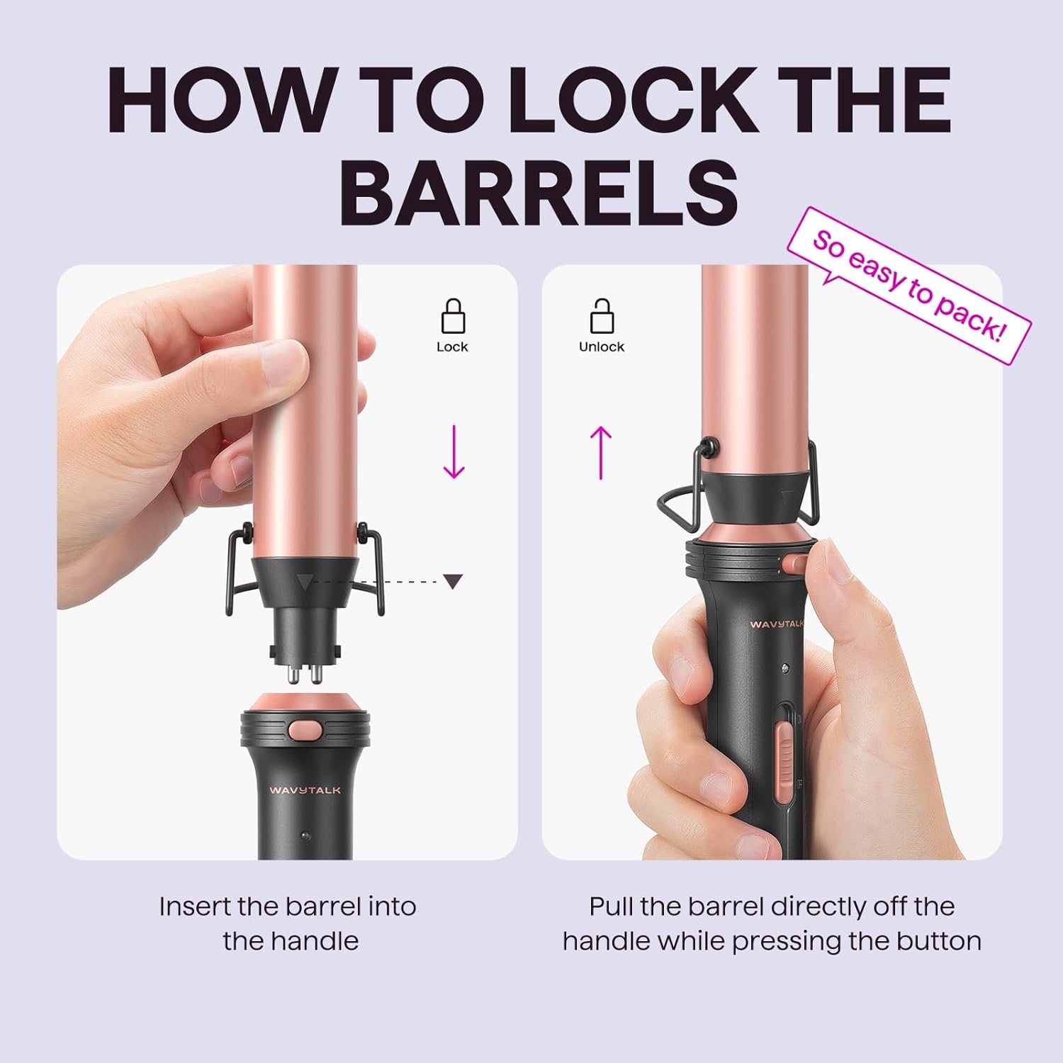 Wavytalk 5 in 1 Curling Wand Set, Dual Voltage Curling Iron Set with 5 Interchangeable Barrels Included A Thermal Brush, A Hair Crimper and 3 Ceramic Curling Wands(0.5"-1.25"), Rose Pink - Image 6