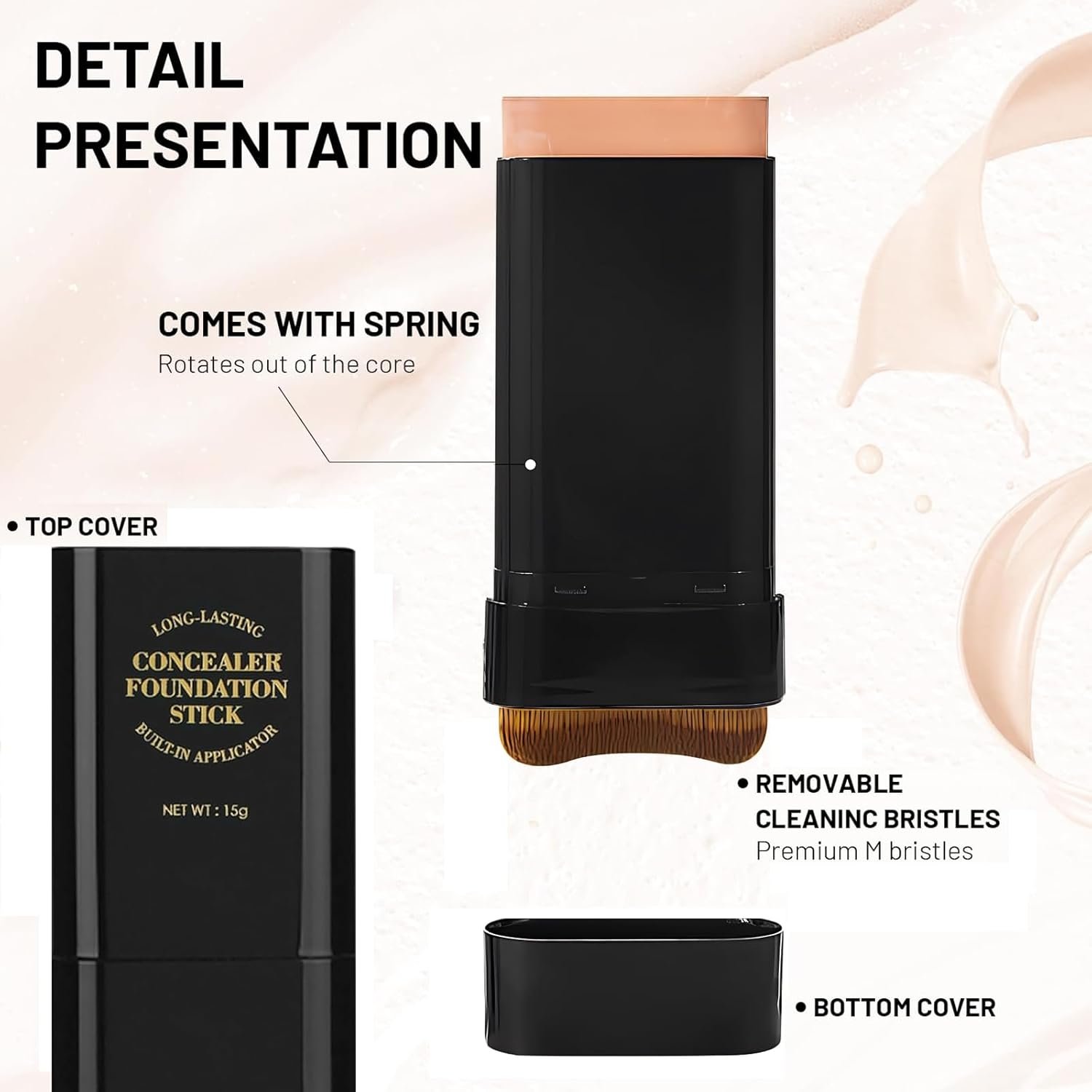Foundation Stick,2 in 1 Dual-Ended Long-Lasting & Waterproof Concealer Korean Foundation Contour Sticks,Contouring Foundation with Brush,Full Coverage Matte Finish for Face Makeup(02NATURAL) - Image 2