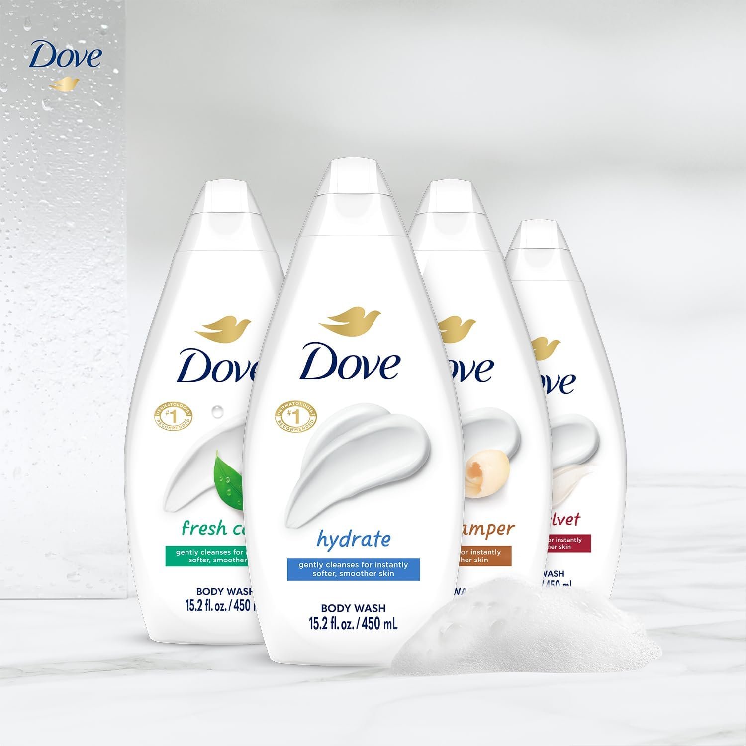 Dove Body Wash Variety 6-Pack – Hydrate, Gentle Pamper, Fresh Care, and Silky Velvet, 15.2 Oz Ea - Image 4