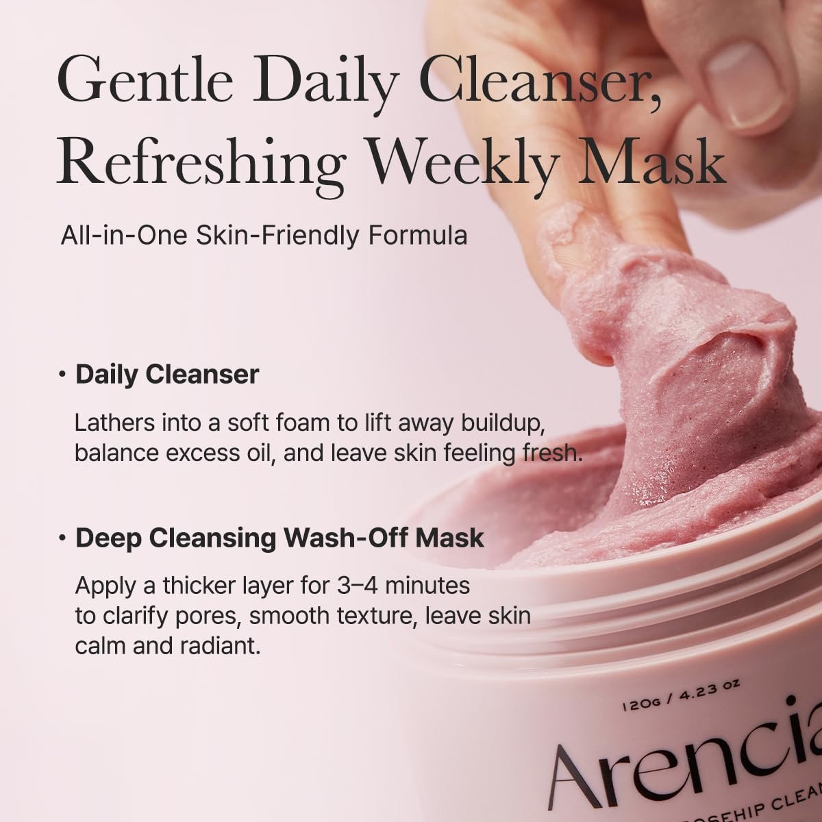 Arencia Rosehip Brightening Rice Mochi Face Cleanser & Daily Scrub - Moisturizing, Exfoliating & Deep-Cleansing - All Skin Types with Rice Powder & Rice Water (1.76oz) - Image 7