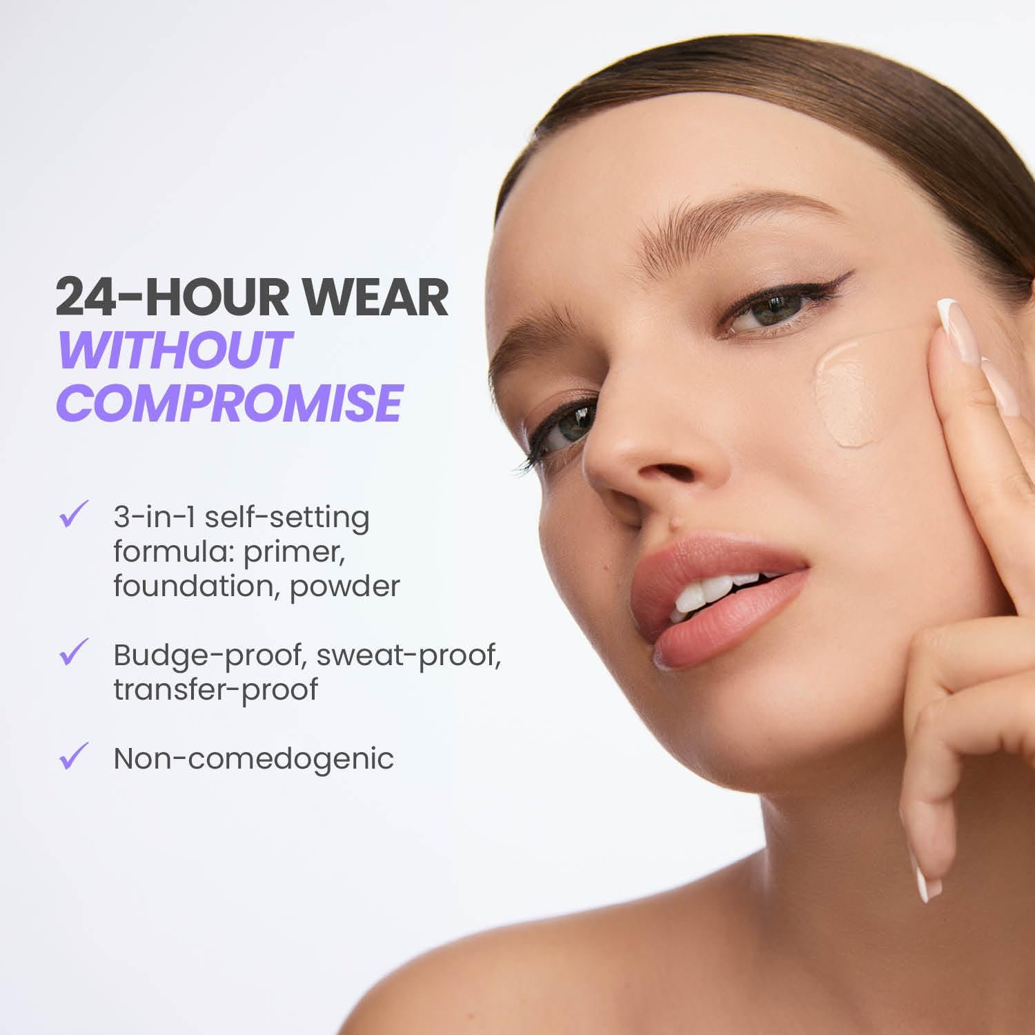 Wonderskin Hyper Bond All-Day Stay Serum Foundation – Waterproof, Transfer-Proof, 24HR Longwear Face Makeup with Niacinamide & Hyaluronic Acid – Lightweight, Natural Finish (Afterglow) - Image 6