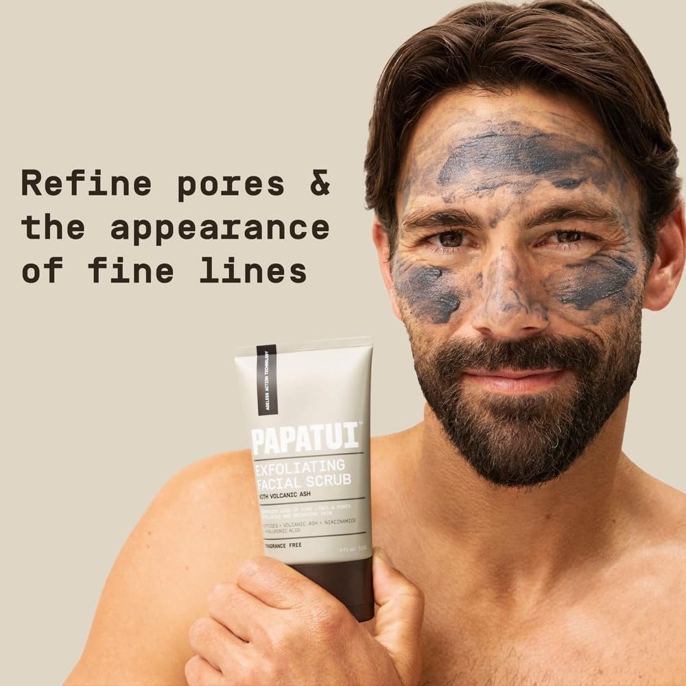 PAPATUI by Dwayne Johnson Men's Exfoliating Facial Scrub + Under Eye Patch (1 ct) Bundle | Unscented Scrub with Peptides, Volcanic Ash, Niacinamide & Hyaluronic Acid | Reduces Puffiness & Dark Circles - Image 3