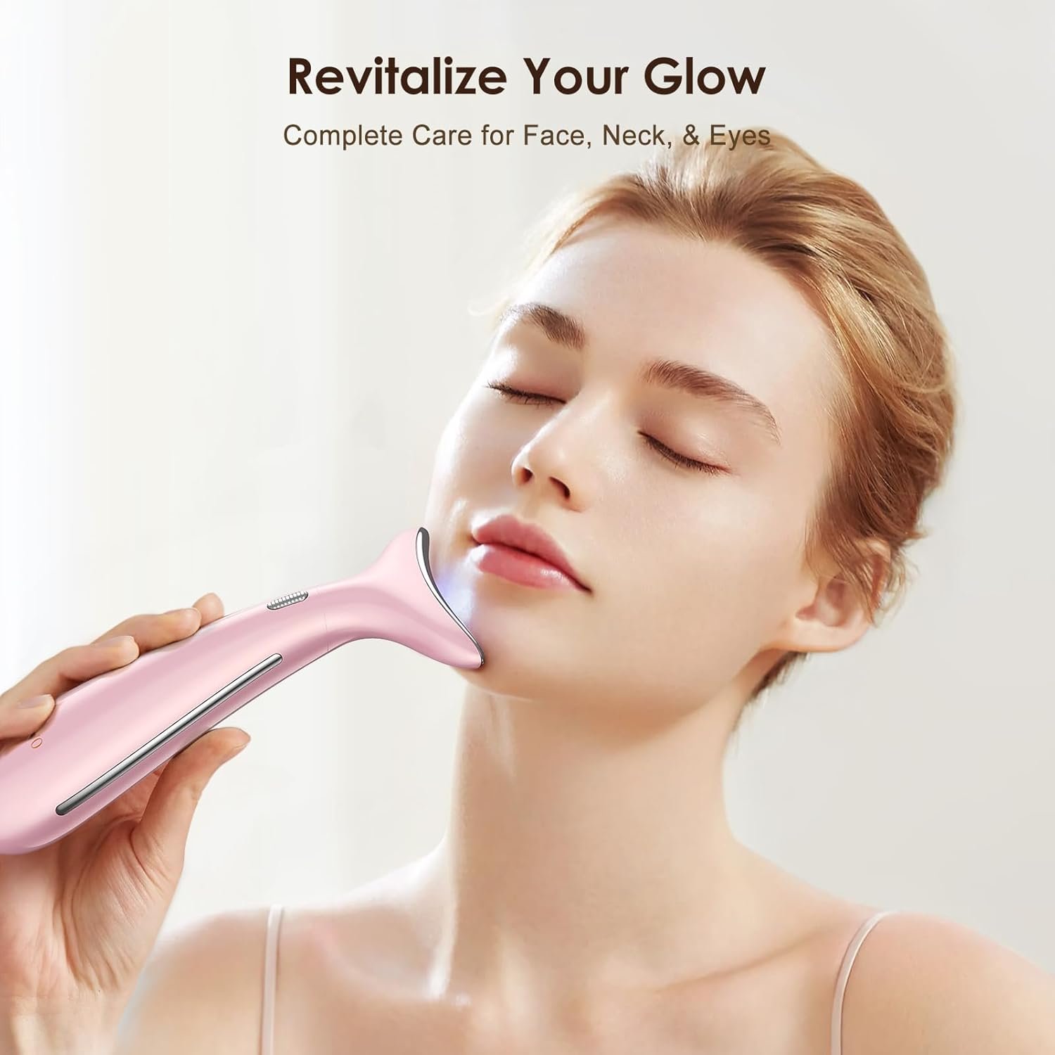 4-in-1 Multi-Area Beauty Care Device with Interchangeable Heads and Three Light Modes, Rechargeable Neck & Face Care Tool (Pastel Pink) - Image 8