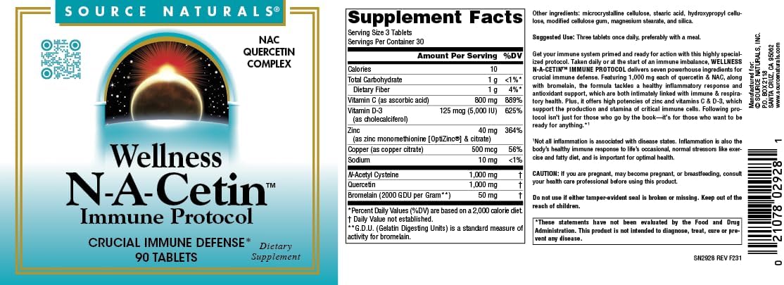Source Naturals Wellness N-A-Cetin Immune Protocol, Crucial Immune Defense* - 90 Tablets - Image 4