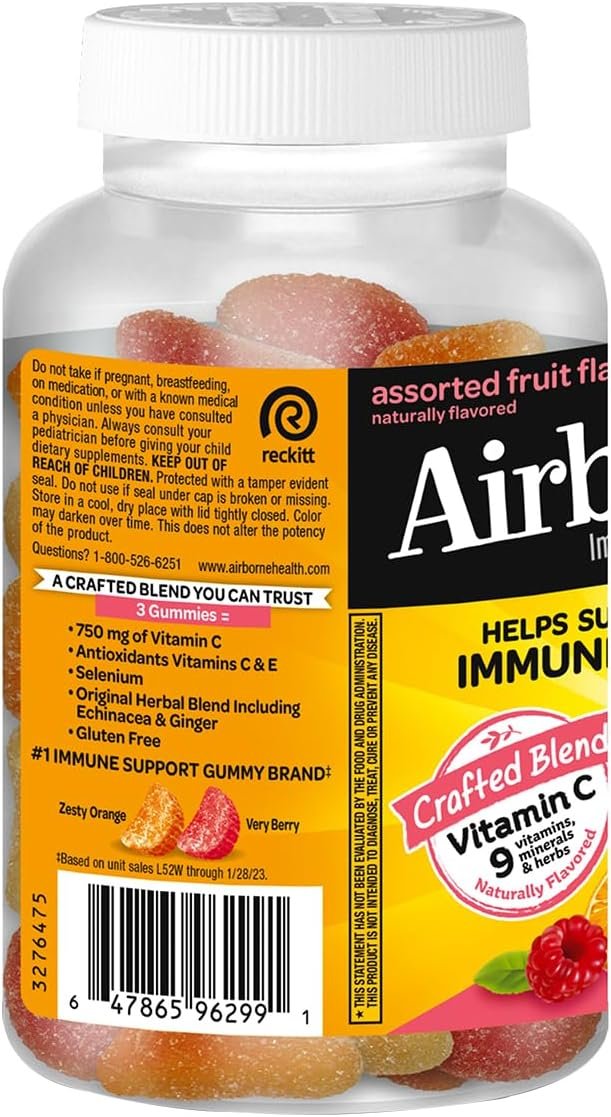 Airborne 750mg Vitamin C Gummies for Adults, Immune Support Supplement with Powerful Antioxidants Vitamins A C & E - 2x63ct Bottles (126 Gummies), Assorted Fruit Flavor - Image 4