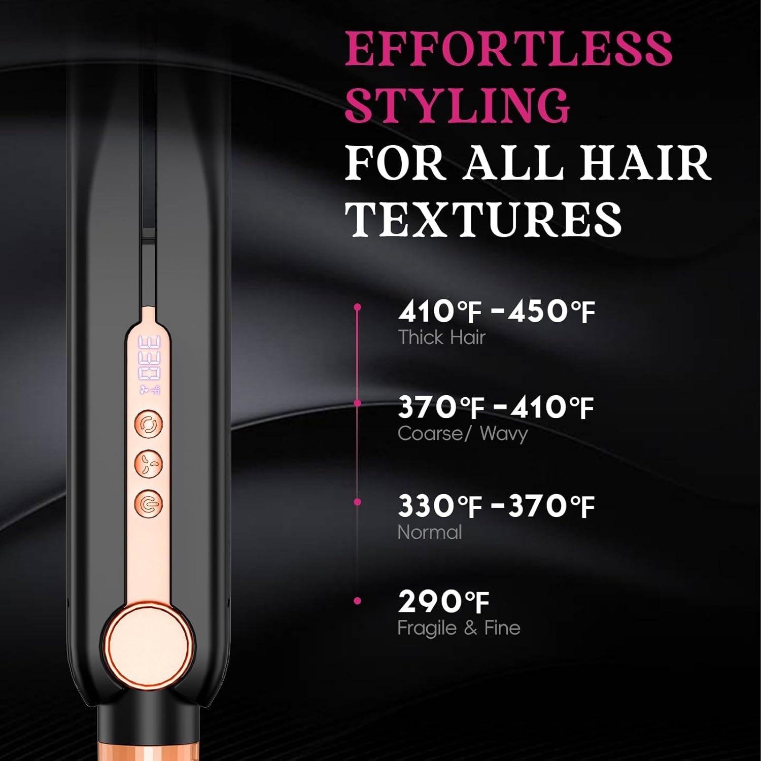 SKIMI Airflow Styler 2.0 Titanium Flat Iron Hair Straightener & Curling Wand, 96 Cool Air Vents for 48H Lasting Style, Dual Voltage for Travel & Home, Anti-Tangle, 5 Temps (Black & Champagne). - Image 5