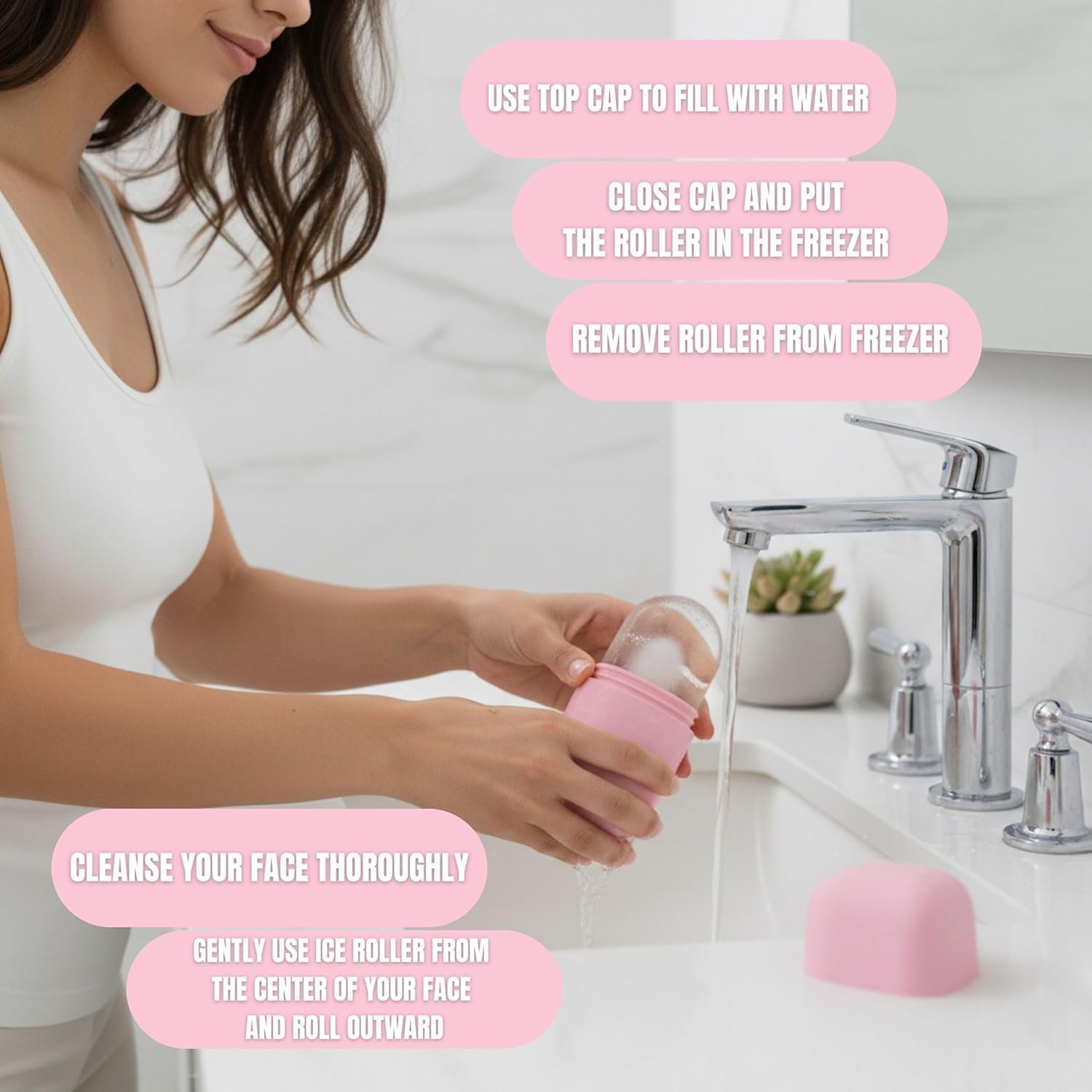 Alijah Ice Roller for Face, Pink Facial Massage Tool for Puffiness and Redness Reduction, Clean Girl Aesthetic, Esti Supplies (Pink) - Image 7