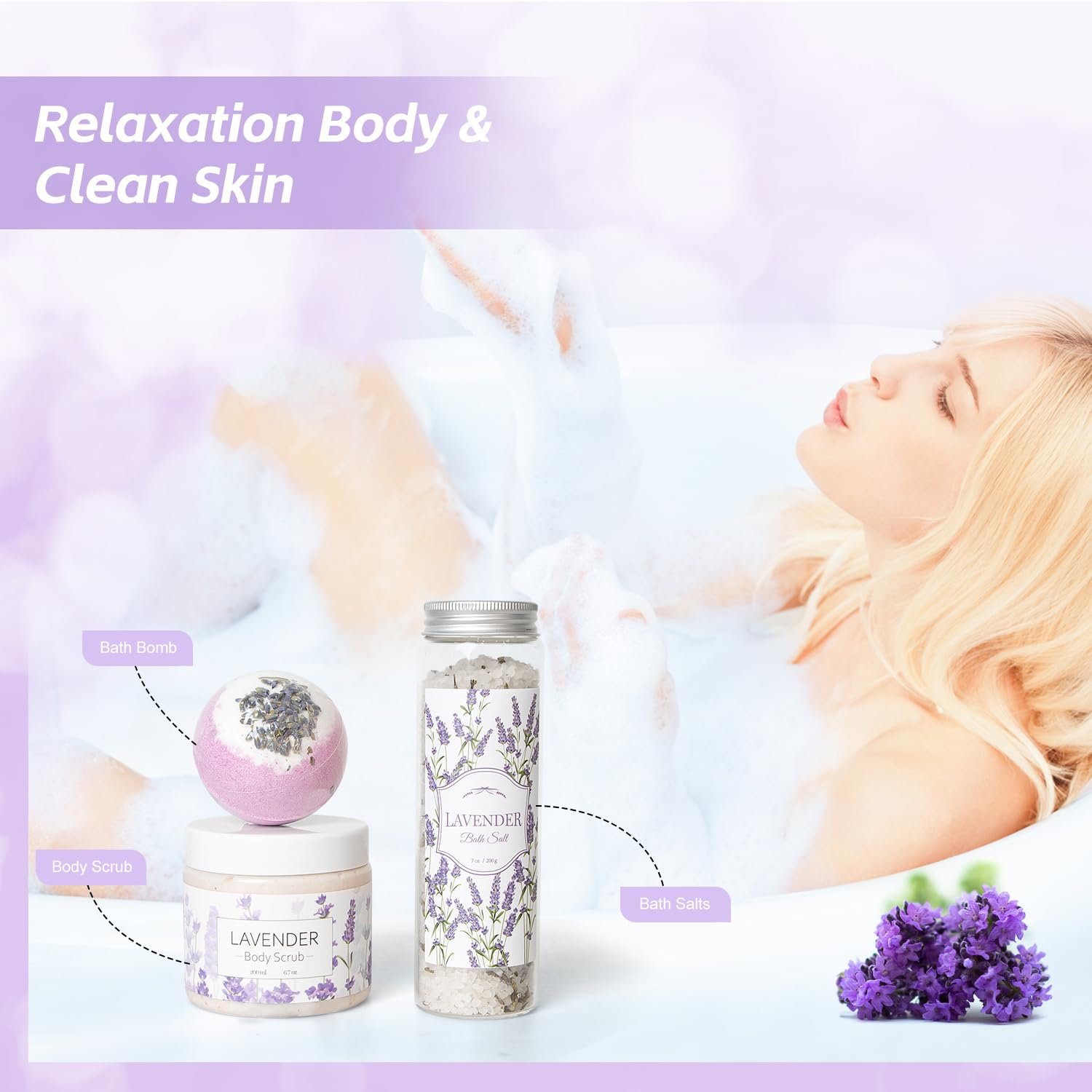 Lavender Spa Gifts Set, 11 Pcs Bath Gift Set for Women, Relaxing Spa Gifts, Home Spa Bath Set Self Care Package, Birthday Gifts for Womens Her Mom Friends Wife Girlfriend Wife - Image 3