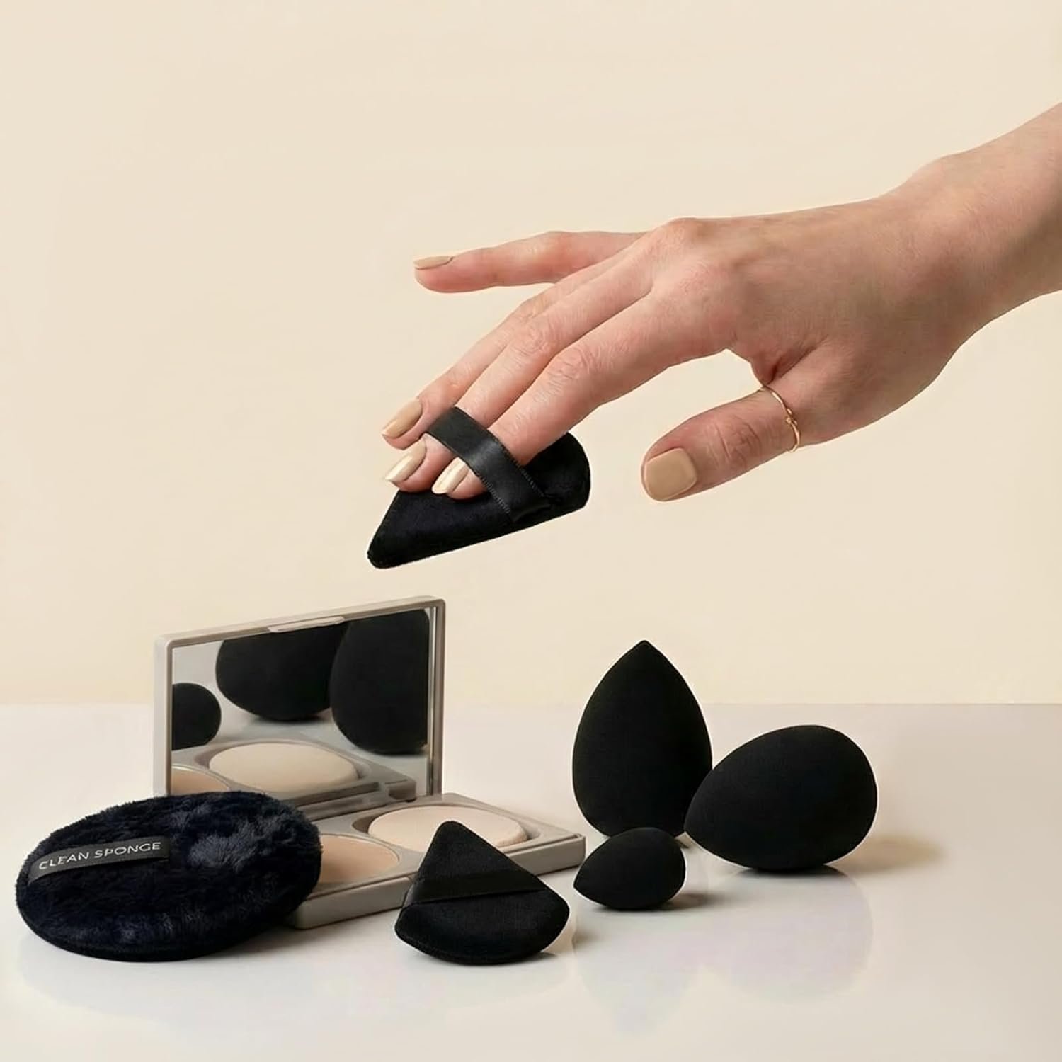 20 Pcs Makeup Sponge Set, Blender Sponges Kit with Head Band, Powder Puffs, Sponge Cleaner and Wrist Bands, Medium Mini Size Beauty Sponges For Contouring, Eye and Corner Black - Image 2