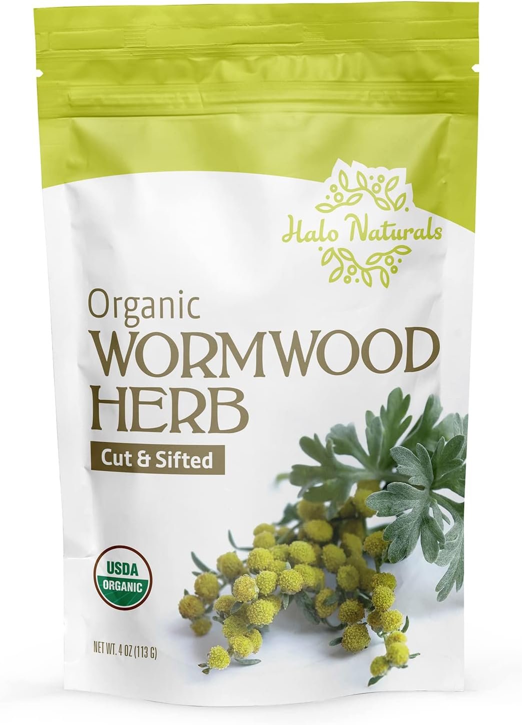 Halo Naturals Organic Wormwood Herb Cut & Sifted, 4 Ounces (Artemisia Absinthium) USDA Certified Wormwood Tea | Non-GMO | Vegan| Resealable Pouch| Packaged in The USA (Pack of 1) - Image 4