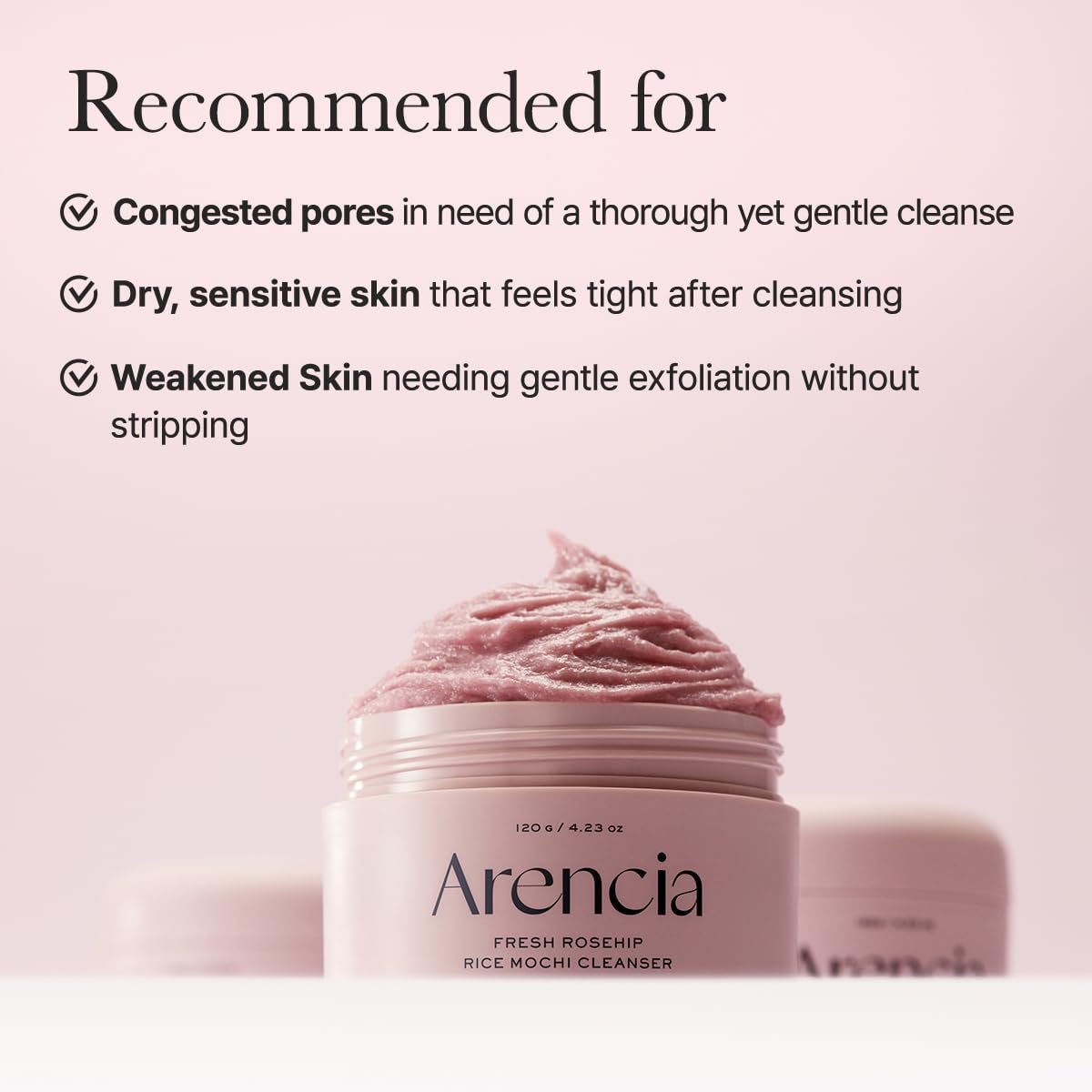 Arencia Rosehip Brightening Rice Mochi Face Cleanser & Daily Scrub - Moisturizing, Exfoliating & Deep-Cleansing - All Skin Types with Rice Powder & Rice Water (1.76oz) - Image 6