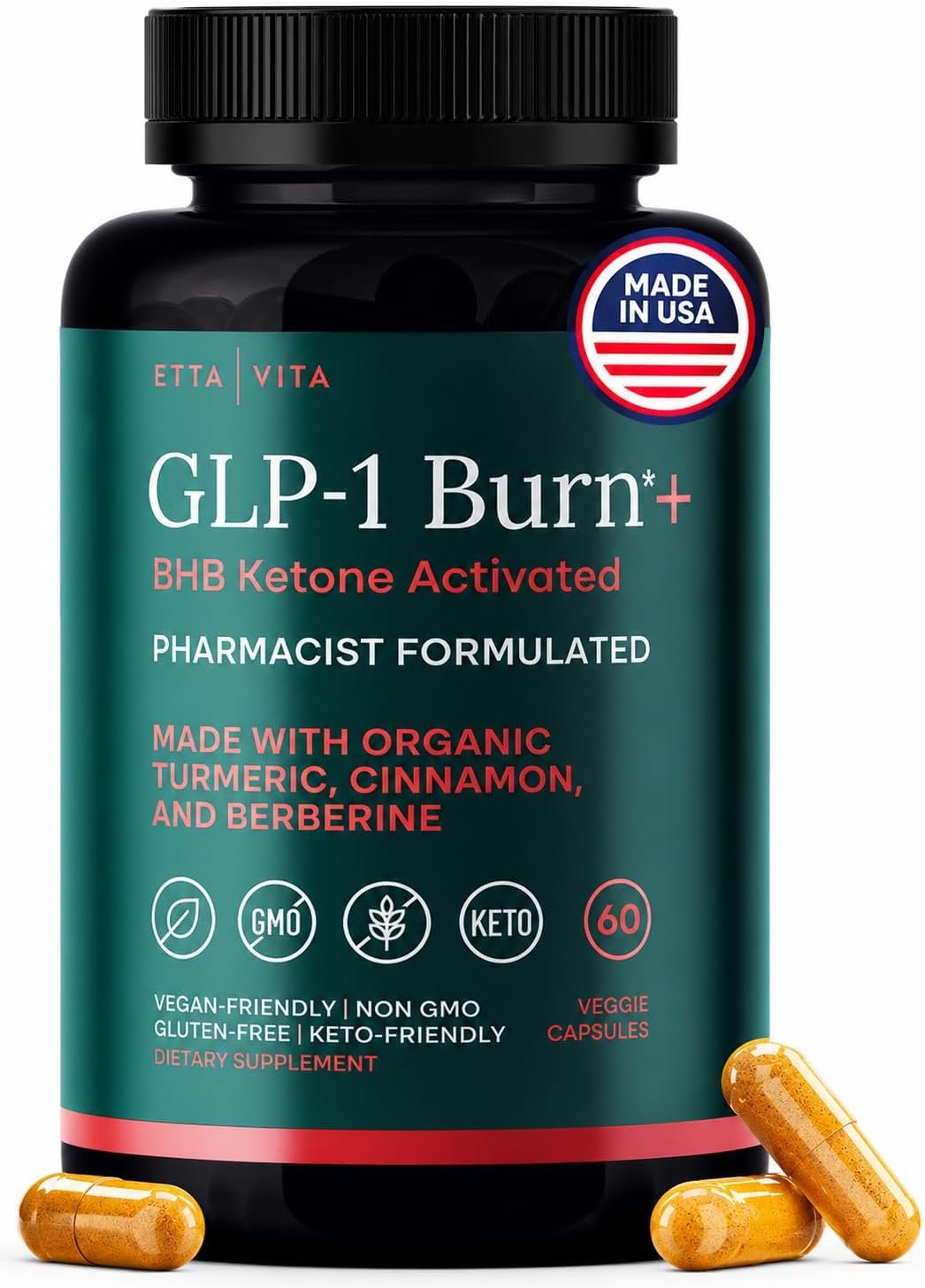 Keto Burn & GLP-1 Supplement Weight Loss for Women and Men - Appetite Suppressant, Fat Burner and Metabolic Health with BHB Raspberry Ketones, Apple Cider Vinegar, Berberine HCL (3rd Party Lab Tested)