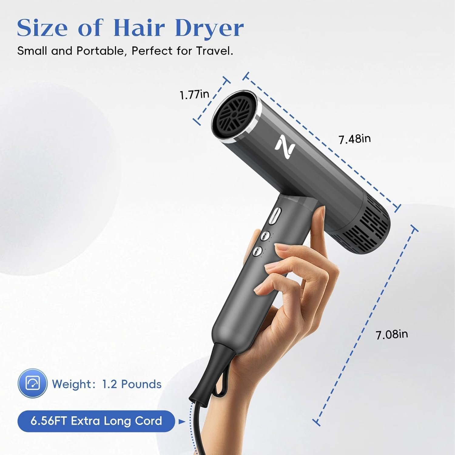 Natrial Ionic Professional Hair Dryer with Diffuser for Curly Hair,1600W&110000RPM High Speed Blow Dryer for Women,Fast Drying,Lock Function,Low Noise,Lightweight for Home Travel Salon,Gray - Image 7