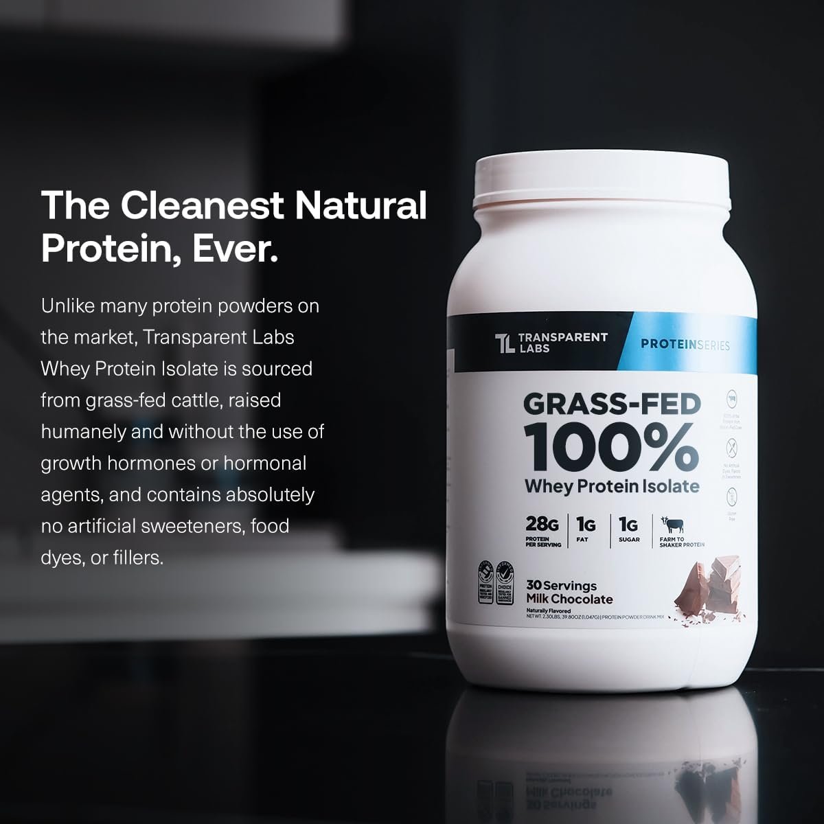 Transparent Labs Grass-Fed Whey Protein Isolate - Naturally Flavored, Gluten Free Whey Protein Powder with 28g of Protein per Serving & 9 Amino Acids - 30 Servings, Milk Chocolate - Image 2