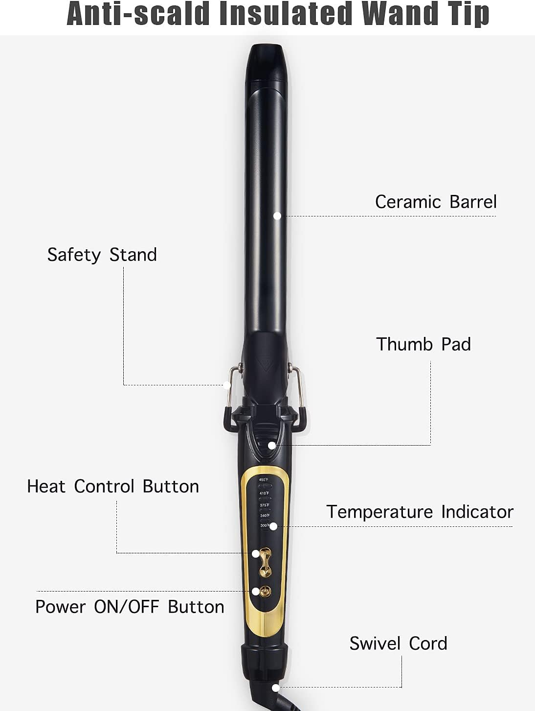 Lanvier 1 Inch Extra Long Hair Curling Iron with Ceramic Tourmaline Barrel, Professional Hair Curler up to 450°F with Dual Voltage for Worldwild Use, Hair Waving Style Tool for Girls&Women–Black - Image 8