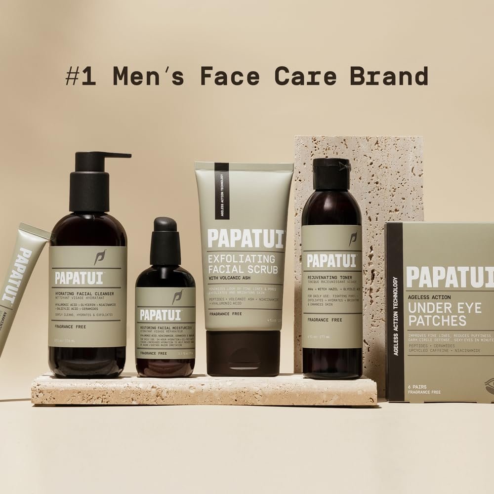 PAPATUI by Dwayne Johnson Men's Exfoliating Facial Scrub + Under Eye Patch (1 ct) Bundle | Unscented Scrub with Peptides, Volcanic Ash, Niacinamide & Hyaluronic Acid | Reduces Puffiness & Dark Circles - Image 8
