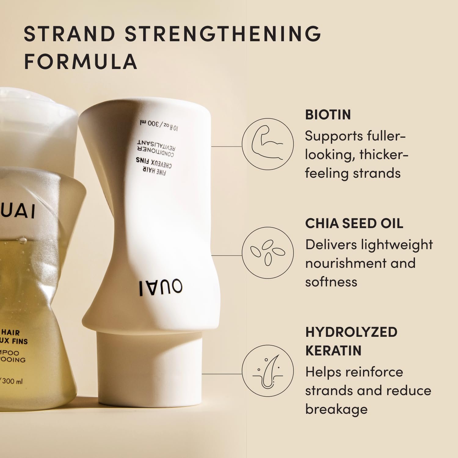 OUAI Fine Hair Shampoo & Conditioner Set, Travel Size - Volumizing Shampoo & Conditioner - With Strengthening Keratin, Biotin & Chia Seed Oil - Sulfate, Paraben & Phthalate Free (3 Oz) - Image 5
