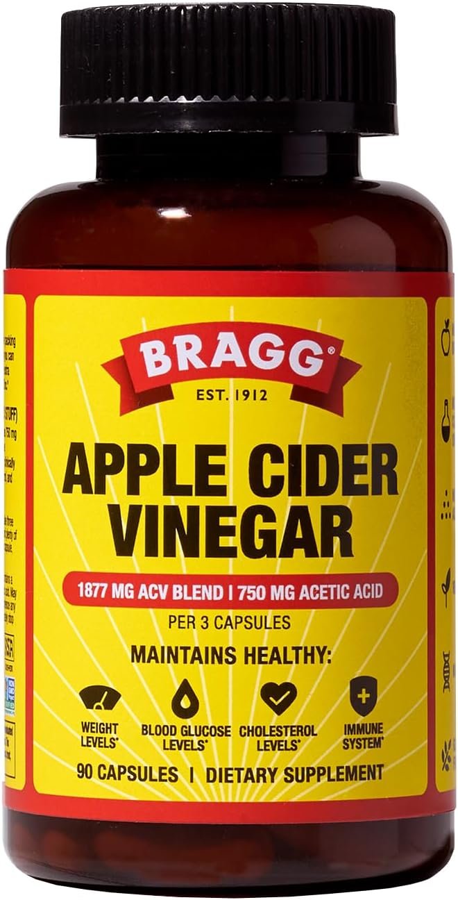 Bragg Organic Apple Cider Vinegar Capsules with Vitamin D and Zinc - 90 Count - Supports Immune System