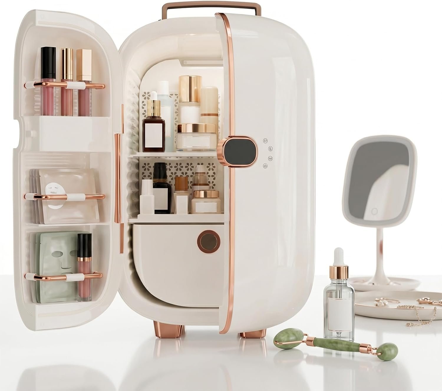 Portable Skincare Fridge, 3 Operating Modes with 360° Cycle Drying Mini Fridge, With 5 Door Racks, Low noice, Ideal for Makeup, Cosmetic Beauty, Skin Care, White - Image 2