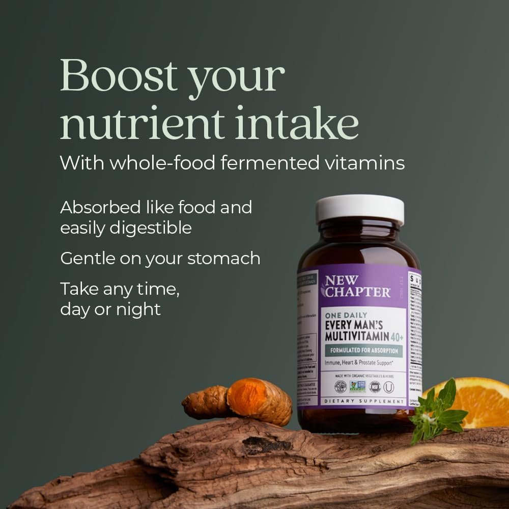 New Chapter One Daily Every Man's Multivitamin 40+ - Offers Eyesight, Immune System & Cellular Energy Support* - Contains Vitamin C, Saw Palmetto & More - Gluten Free & Vegetarian - 96 Tablets - Image 4