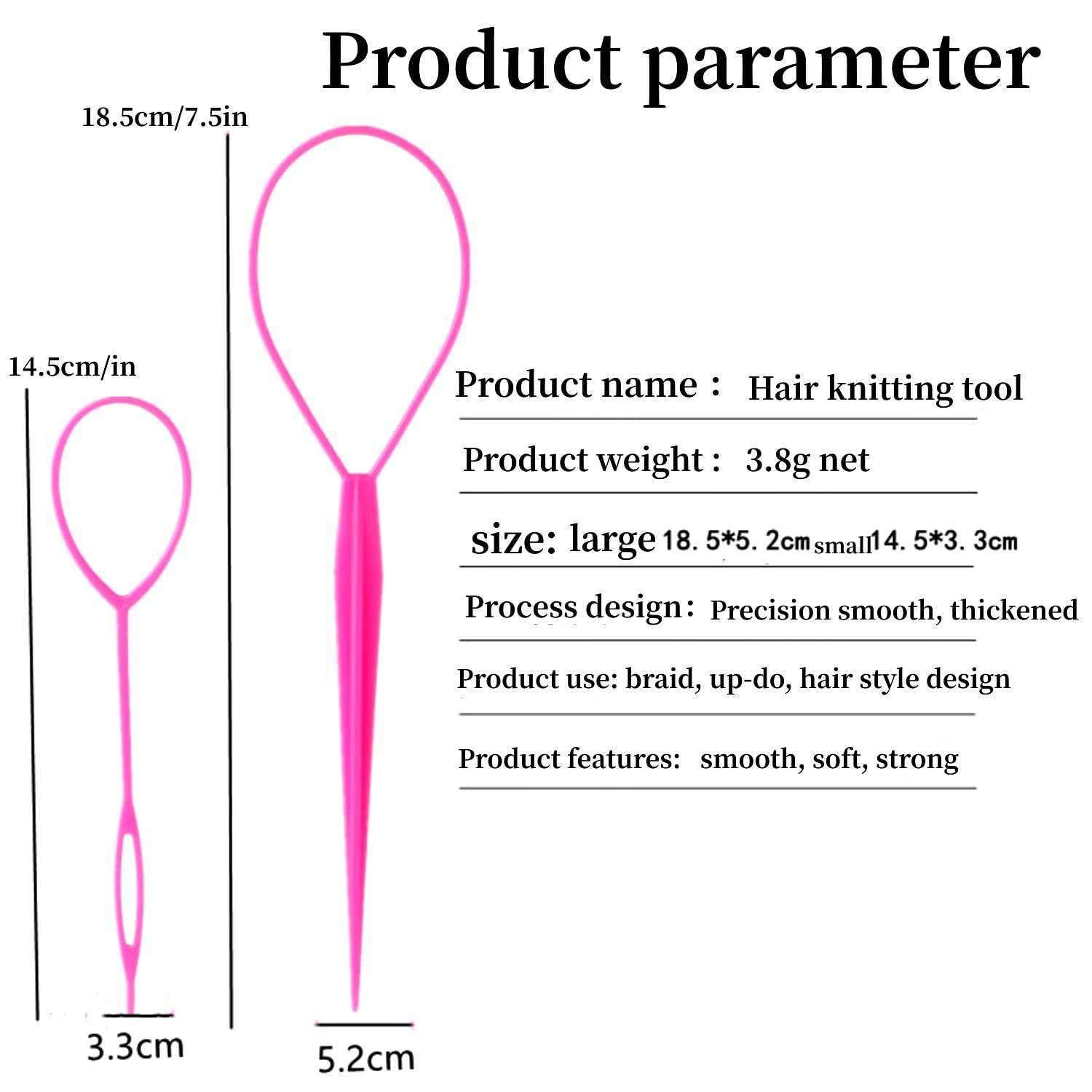 Aigee 6pcs Topsy Tail and Hair Loop Styling Tool Set - Ponytail Makers, French Braid Loops in Large and Small, Hair Pull Through Tools (Pink, Blue, Purple) for Women and Girls - Image 4