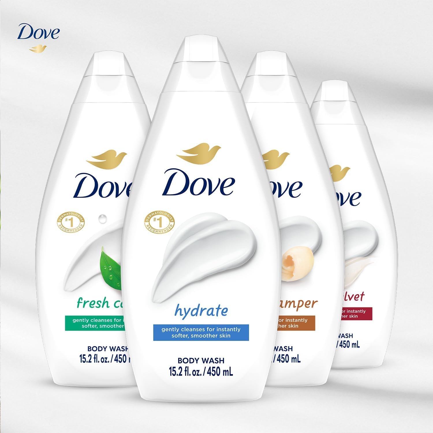 Dove Body Wash Variety 6-Pack – Hydrate, Gentle Pamper, Fresh Care, and Silky Velvet, 15.2 Oz Ea - Image 6