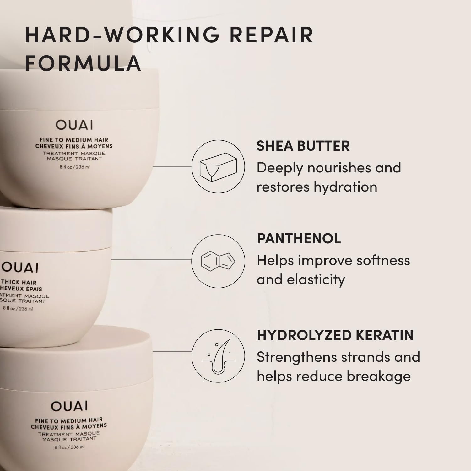 OUAI Fine to Medium Hair Treatment Mask - Lightweight Deep Conditioning Hair Mask with Shea Butter, Keratin & Panthenol - Helps Hydrate, Fight Frizz, Strengthen & Repair Damage (3.4 oz) - Image 5