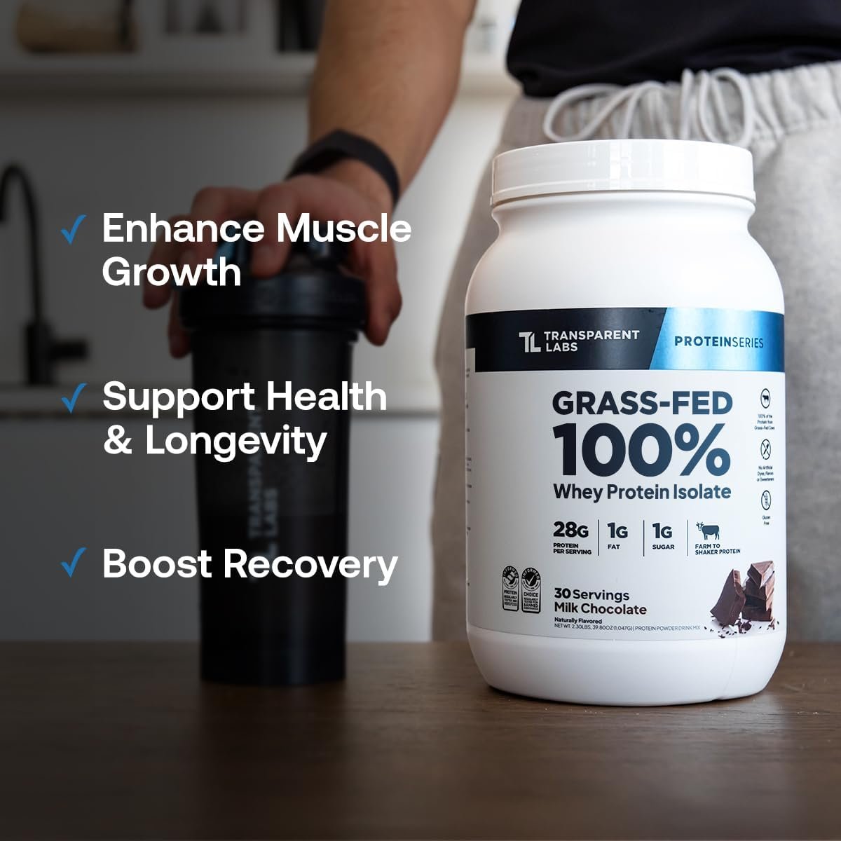 Transparent Labs Grass-Fed Whey Protein Isolate - Naturally Flavored, Gluten Free Whey Protein Powder with 28g of Protein per Serving & 9 Amino Acids - 30 Servings, Milk Chocolate - Image 4