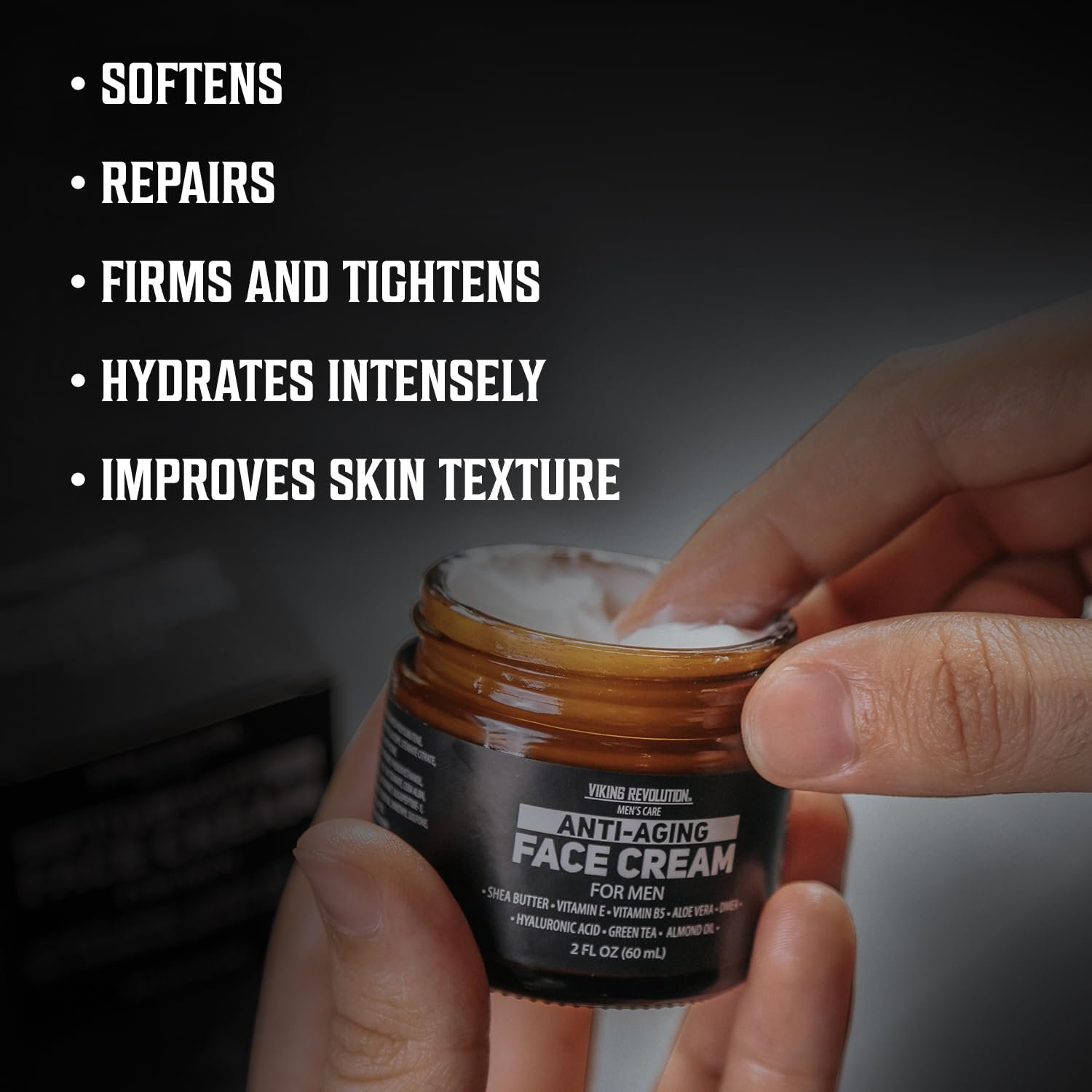 Viking Revolution Mens Anti Aging Face Cream - Mens Face Moisturizer for Men with Hyaluronic Acid, Aloe Vera, Vitamin E - Wrinkle Cream for Men with Vitamin B5, Green Tea (2 Fl Oz) - Image 4