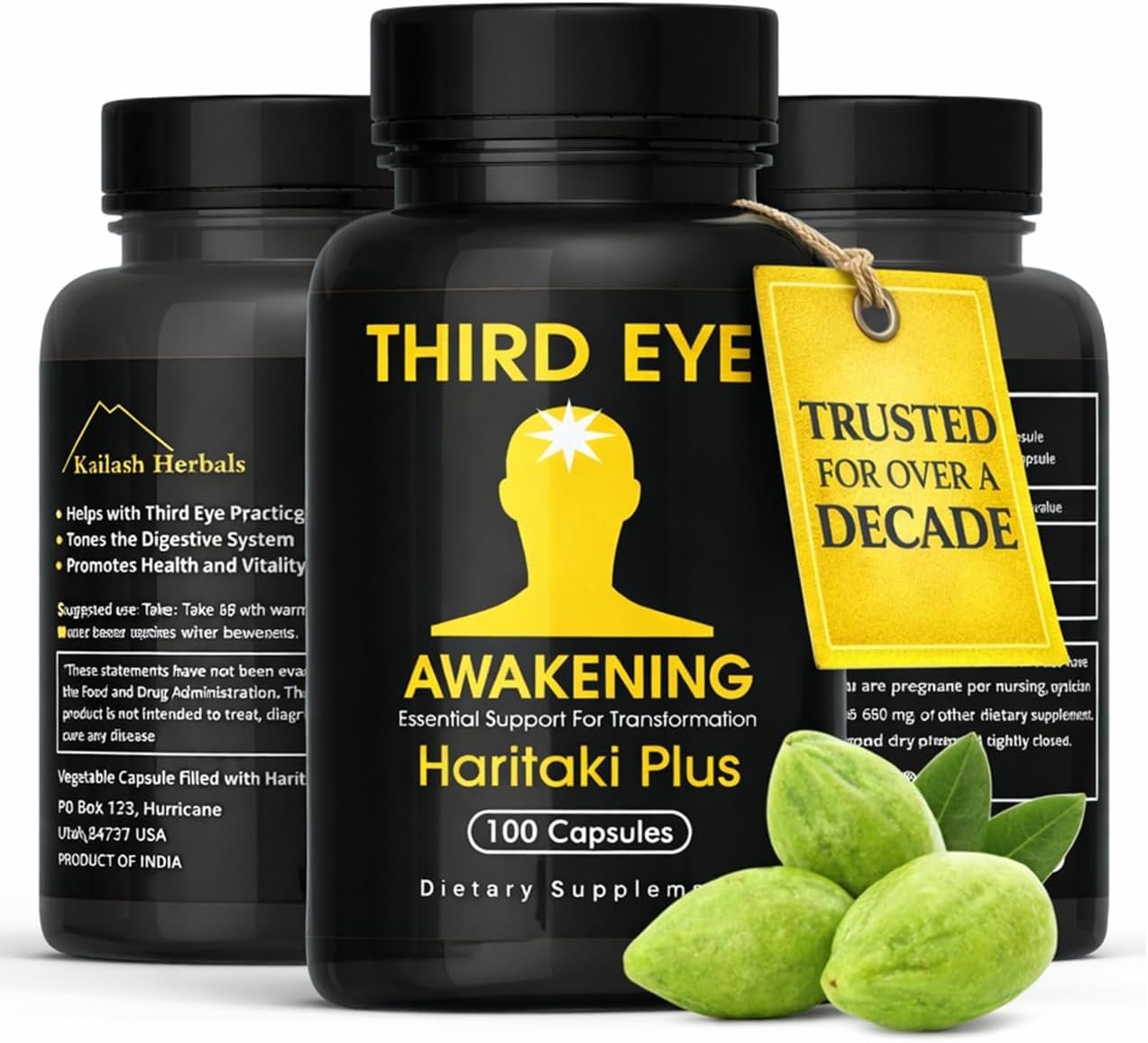 Third Eye Awakening – Organic Haritaki Capsules – King of Herbs for Pineal Gland Decalcification, Third Eye Activation & Intuition – Trusted by Millions of Yogis – 650mg – 100 Vegan Capsules.