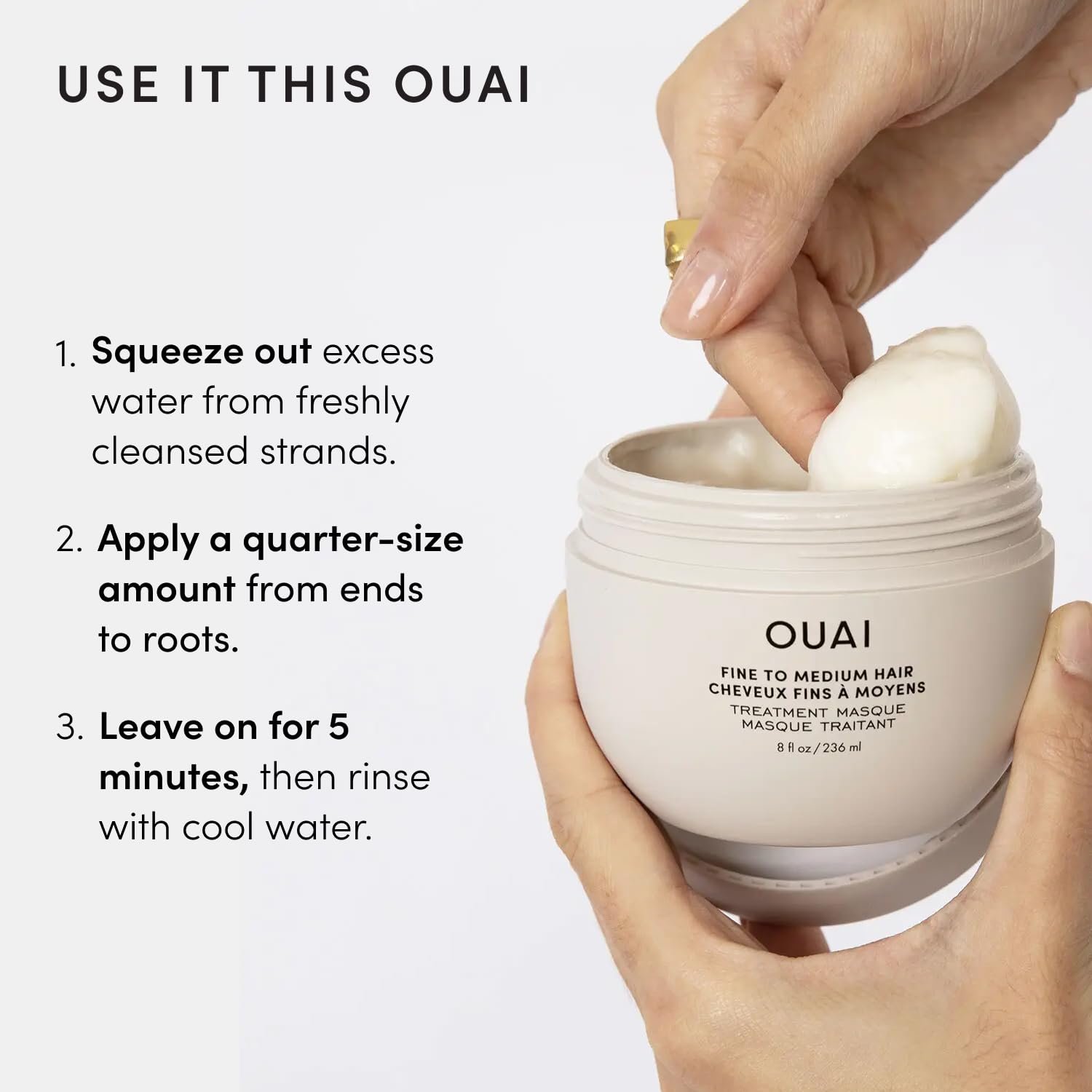 OUAI Fine to Medium Hair Treatment Mask - Lightweight Deep Conditioning Hair Mask with Shea Butter, Keratin & Panthenol - Helps Hydrate, Fight Frizz, Strengthen & Repair Damage (3.4 oz) - Image 7