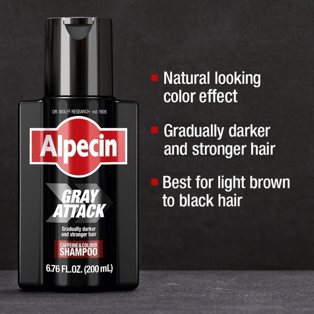 Alpecin Gray Attack Caffeine & Color Shampoo for Men 6.76 Fl Oz | Gradually Darker and Stronger Hair | Natural Looking Color Effect for Less Grays | Leaves Hair Feeling Stronger - Image 2