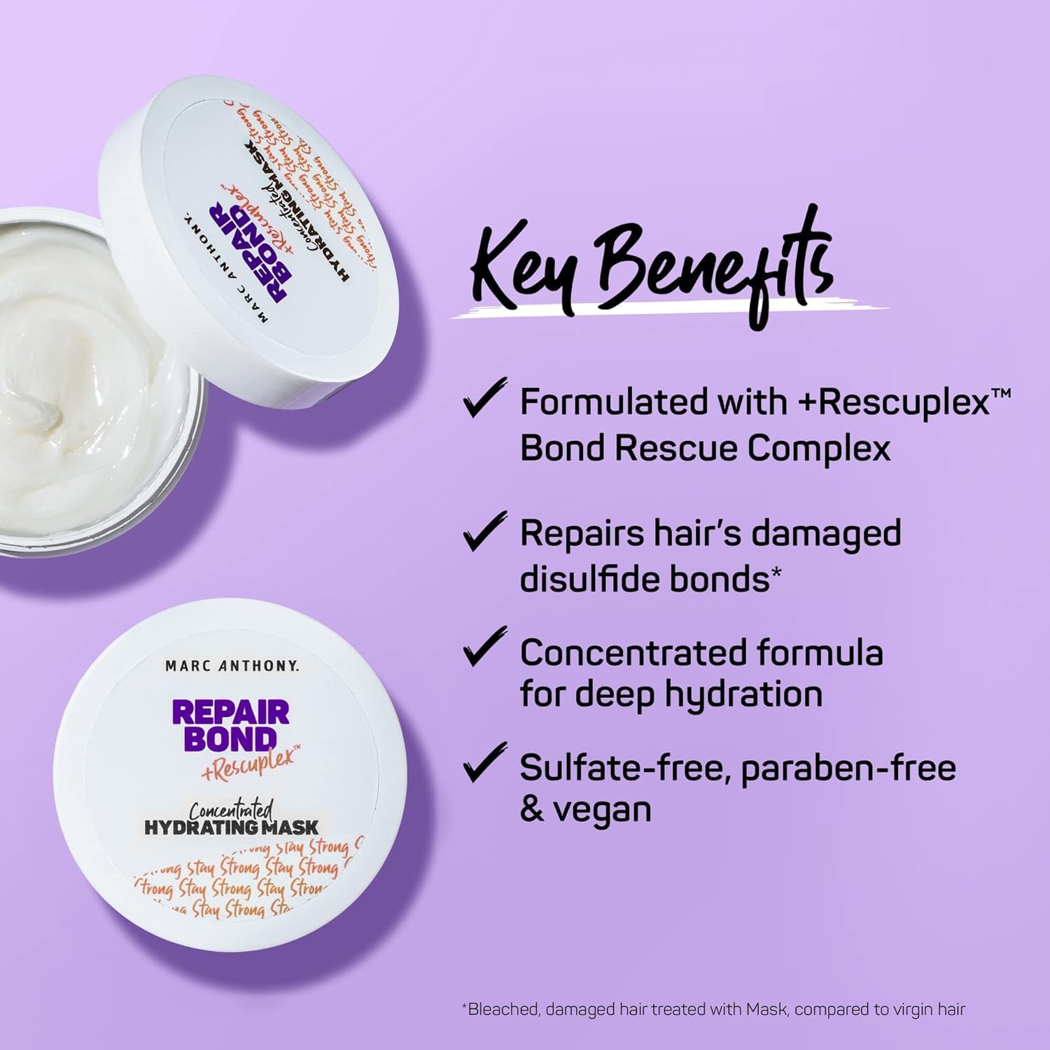 Marc Anthony Repairing Hair Mask, Repair Bond +Rescuplex - Repairs, Strengthens & Maintains Bonds within Hair - Eliminates Frizz, Flyaways & Reduce Breakage - Dry & Damaged Hair Professional Treatment - Image 3