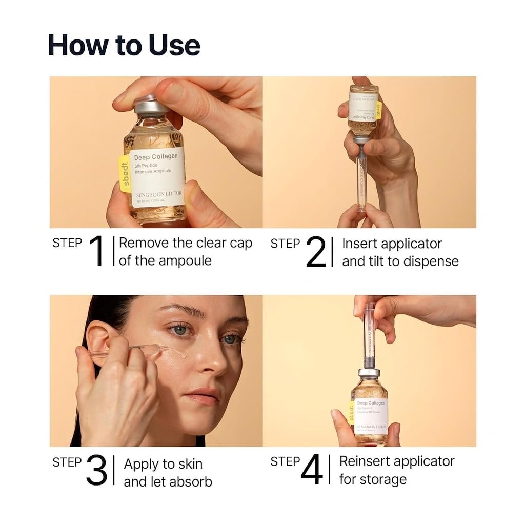 SUNGBOON EDITOR Glow Intensive Silk Peptide Ampoule, Copper Peptides Serum for Face with Collagen & Multi Peptides, Hydrating Korean Skincare Facial Serum for Smooth-Looking Skin, 1.35 fl oz - Image 7