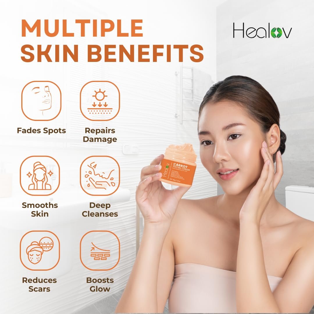 Healov Carrot Cream – Brightening Face & Body Cream for Dark Spots, Uneven Skin Tone & Dull Skin – Moisturizing Carrot Oil Lotion for Face, Underarms, Inner Thighs, Neck, Knees & Elbows - Image 3