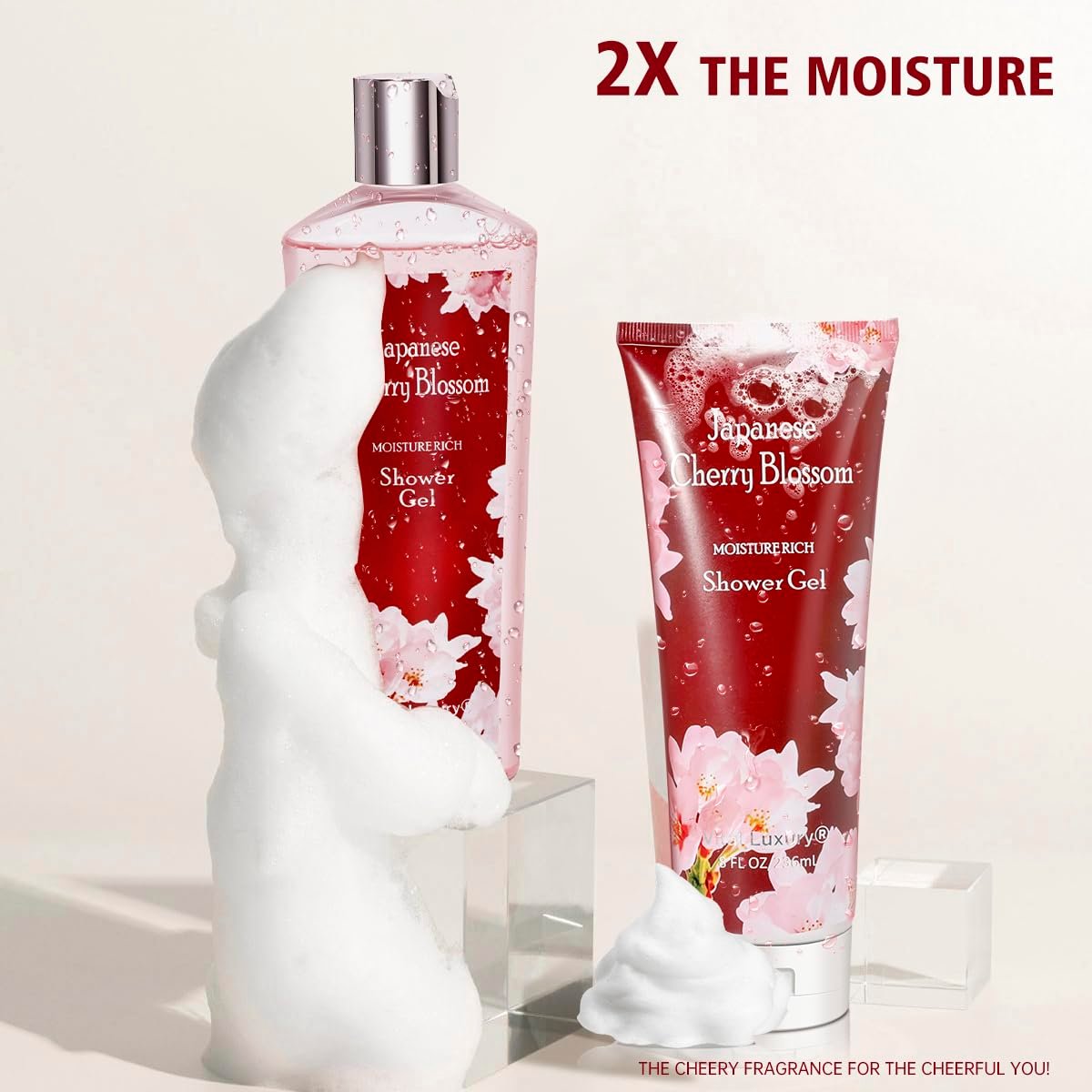 Japanese Cherry Blossom Bath and Body Set Shower Gel and Body Cream - Nourishing and Moisturizing Daily Skincare - 8 fl.oz / 236mL Each, Birthday Anniversary Wedding Gifts for Her and Him - Image 4
