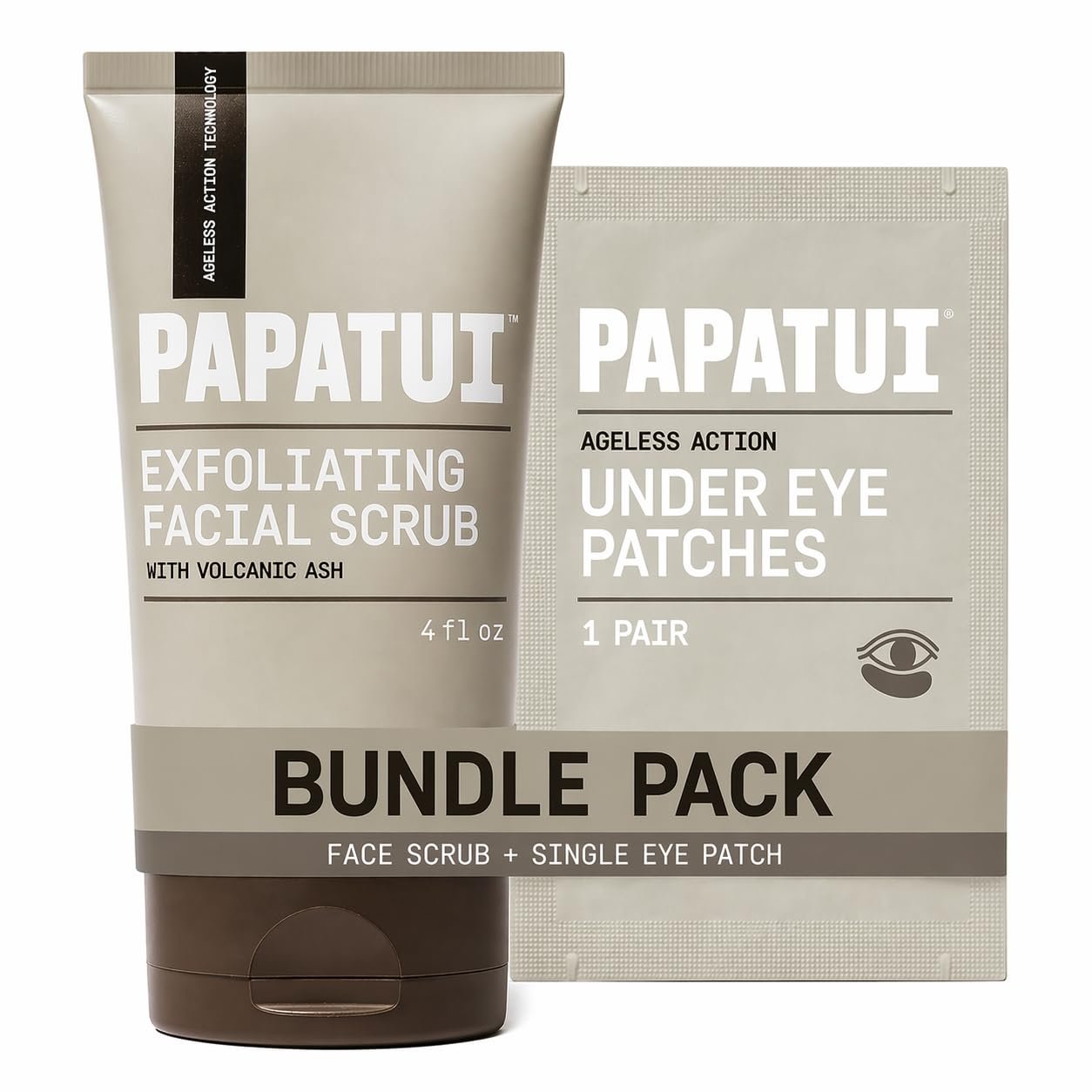 PAPATUI by Dwayne Johnson Men's Exfoliating Facial Scrub + Under Eye Patch (1 ct) Bundle | Unscented Scrub with Peptides, Volcanic Ash, Niacinamide & Hyaluronic Acid | Reduces Puffiness & Dark Circles