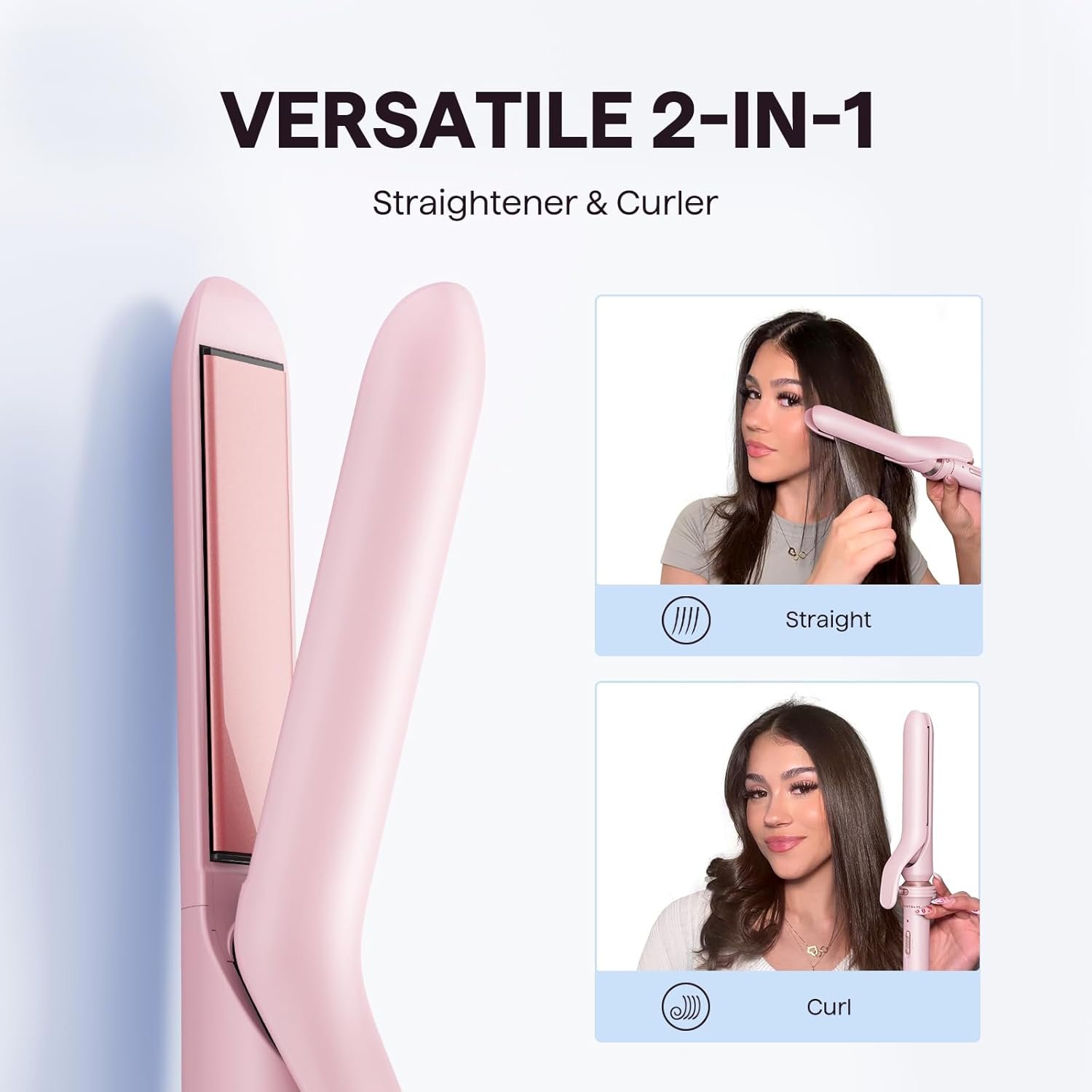 Wavytalk 3 in 1 Curling Wand Set, Multi Curl, Curling Iron Set with Heated Round Brush, Flat Iron Hair Straightener, 1 1/4 inch Curling Iron, Dual Voltage Hair Curler(Pink) - Image 4