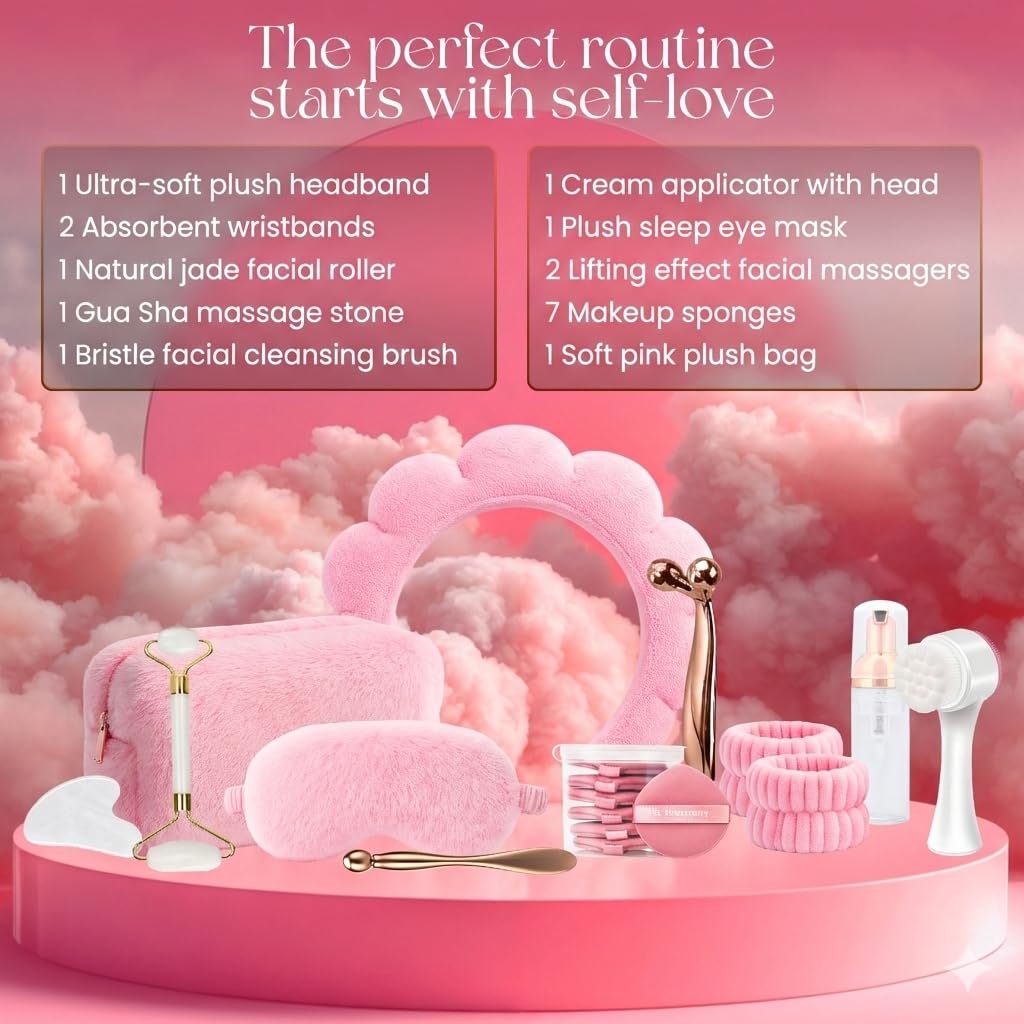 Skincare tools set, cute skin care tool for teens, facial accesories for skincare, clean girl aesthetic gifts, teen skin care kit, pink selfcare item, face cleaning kit, face washing kit for teen girl - Image 2
