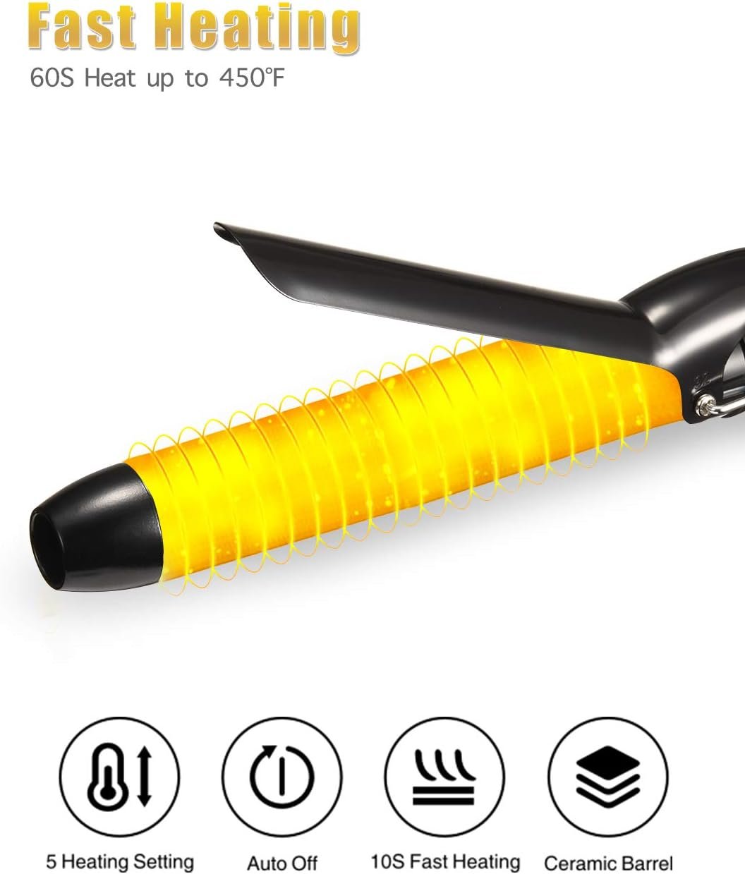 LANVIER 1.25 Inch Curling Iron, Extra Long Barrel 1 1/4 Inch Curling Iron for Long Hair up to 450F, Worldwide Dual Voltage Hair Curler for Traveling, Hair Waving Style Tool Black - Image 7