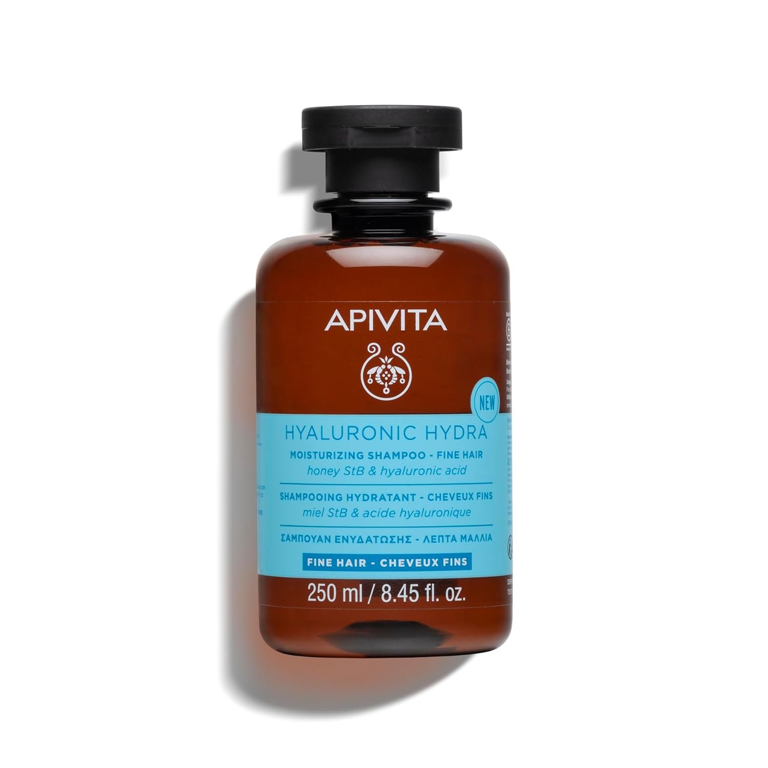 Apivita Hyaluronic Hydra Moisturizing Shampoo Fine Hair with Honey StB & Hyaluronic Acid, Natural Sulfate Free Shampoo that Cleanses Gently and Prevents Frizz, Leaving Hair Soft & Lightweight