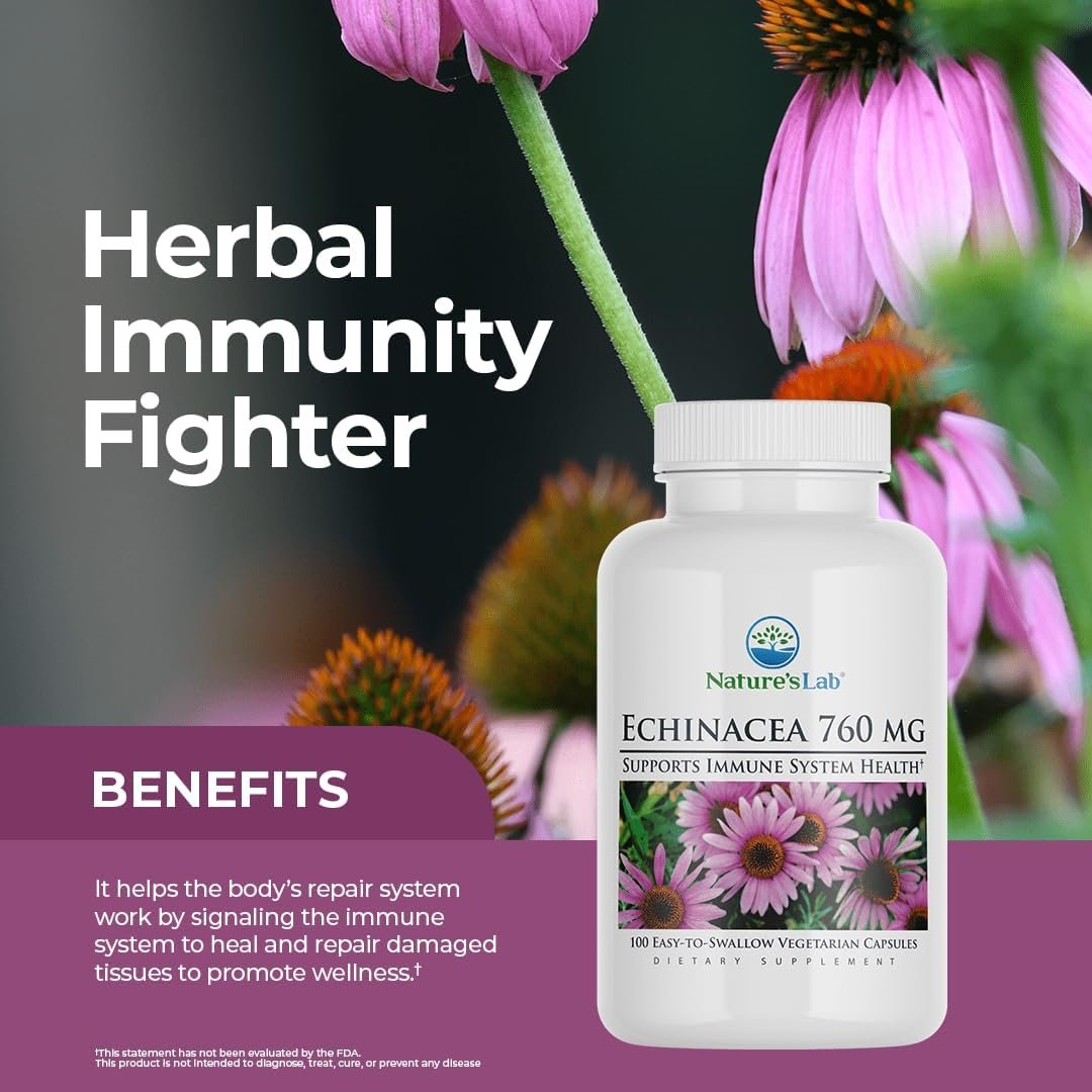 Nature's Lab Echinacea 760mg Dietary Supplement - Powerful All Natural Immune System Support - Non-GMO, Gluten Free - 100 Capsules (50 Day Supply) - Image 3
