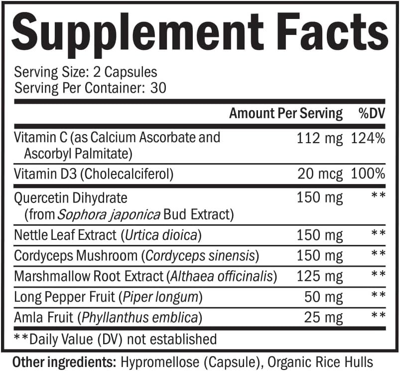 Respiratory & Immune Lung Support Supplement with Quercetin, Vitamin D & Cordyceps, Helps Soothe Respiratory Tissues While Loosening Mucus, Lung Health Vitamins for Women & Men, 60 Capsules - Image 3