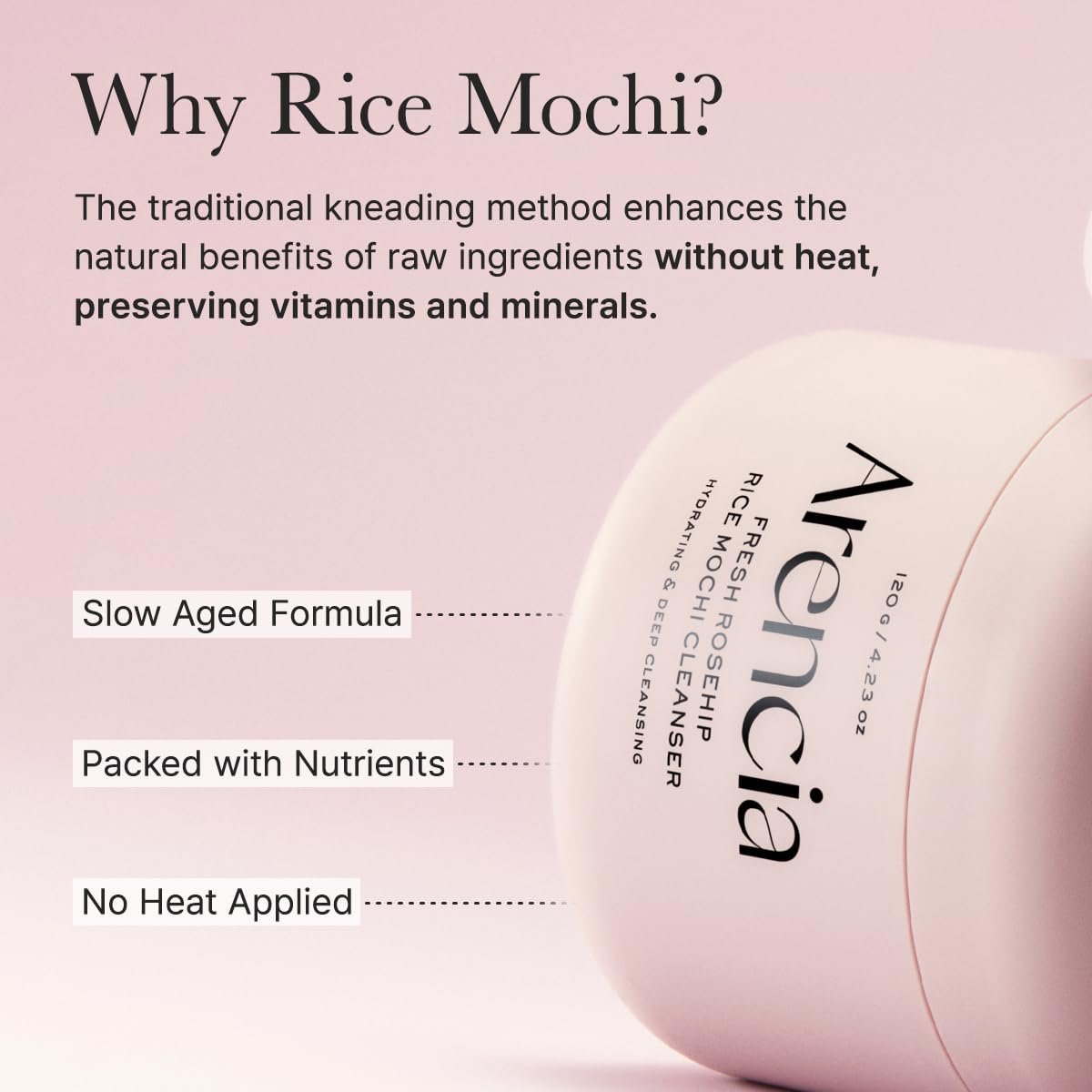 Arencia Rosehip Brightening Rice Mochi Face Cleanser & Daily Scrub - Moisturizing, Exfoliating & Deep-Cleansing - All Skin Types with Rice Powder & Rice Water (1.76oz) - Image 8