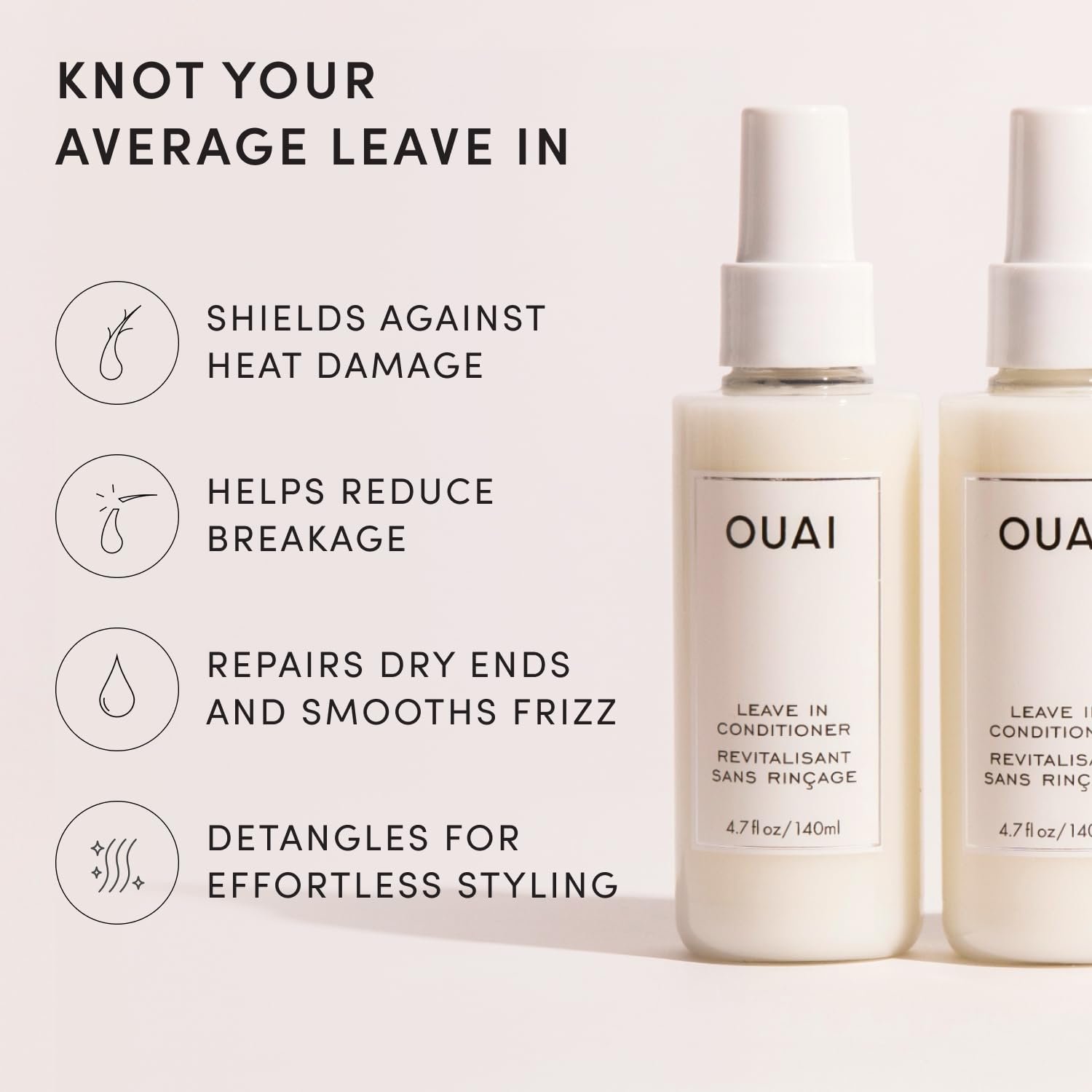 OUAI Leave In Conditioner & Heat Protectant for Hair - Prep Hair for Styling or Use as Detangling Spray to Fight Frizz & Flyaways - No Parabens, Sulfates or Phthalates (4.7 oz) - Image 3