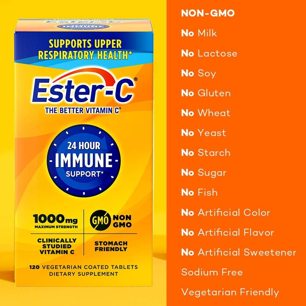 Ester-C Vitamin C 1000 mg Coated Tablets, Immune System Booster, Stomach-Friendly Supplement, 120 Count - Image 3