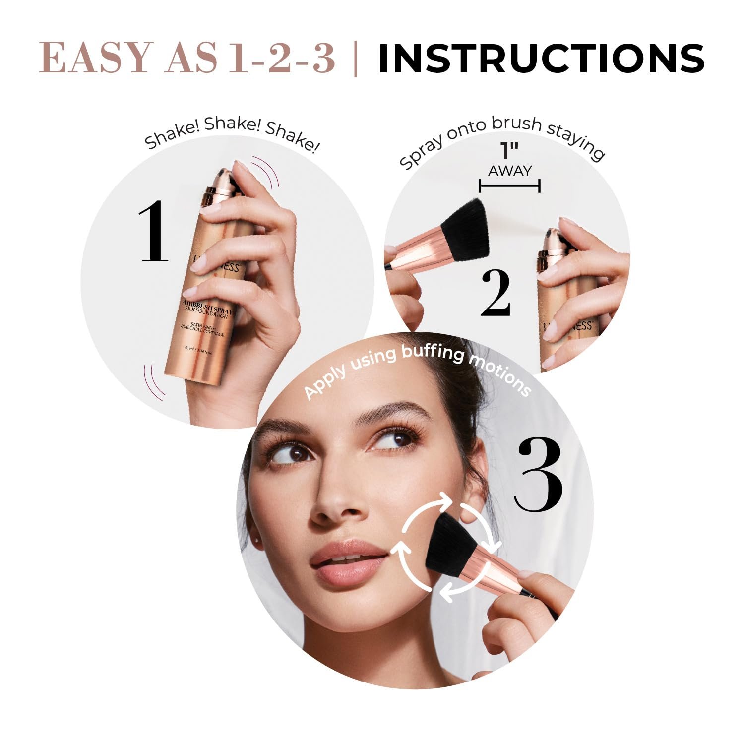 LUMINESS Face Time All In One Makeup Kit - Includes Face Palette, Airbrush Foundation, and Makeup Brush - Long-Wearing, Silky, Soft, Easy to Blend, 3-PC Make Up Set (03 - Light Medium) - Image 4